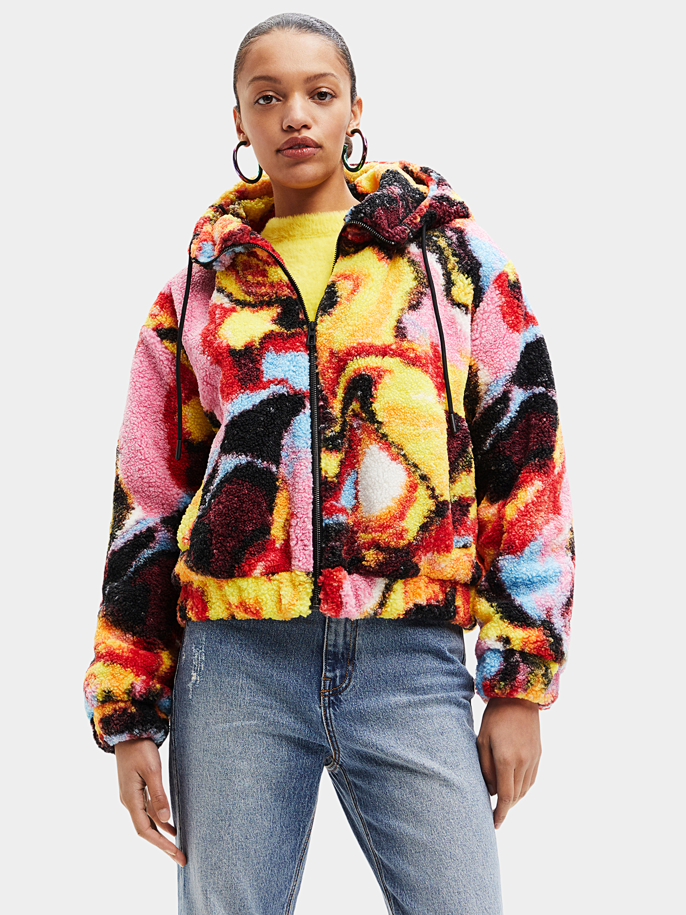 Fleece jacket with multicolored print brand DESIGUAL 