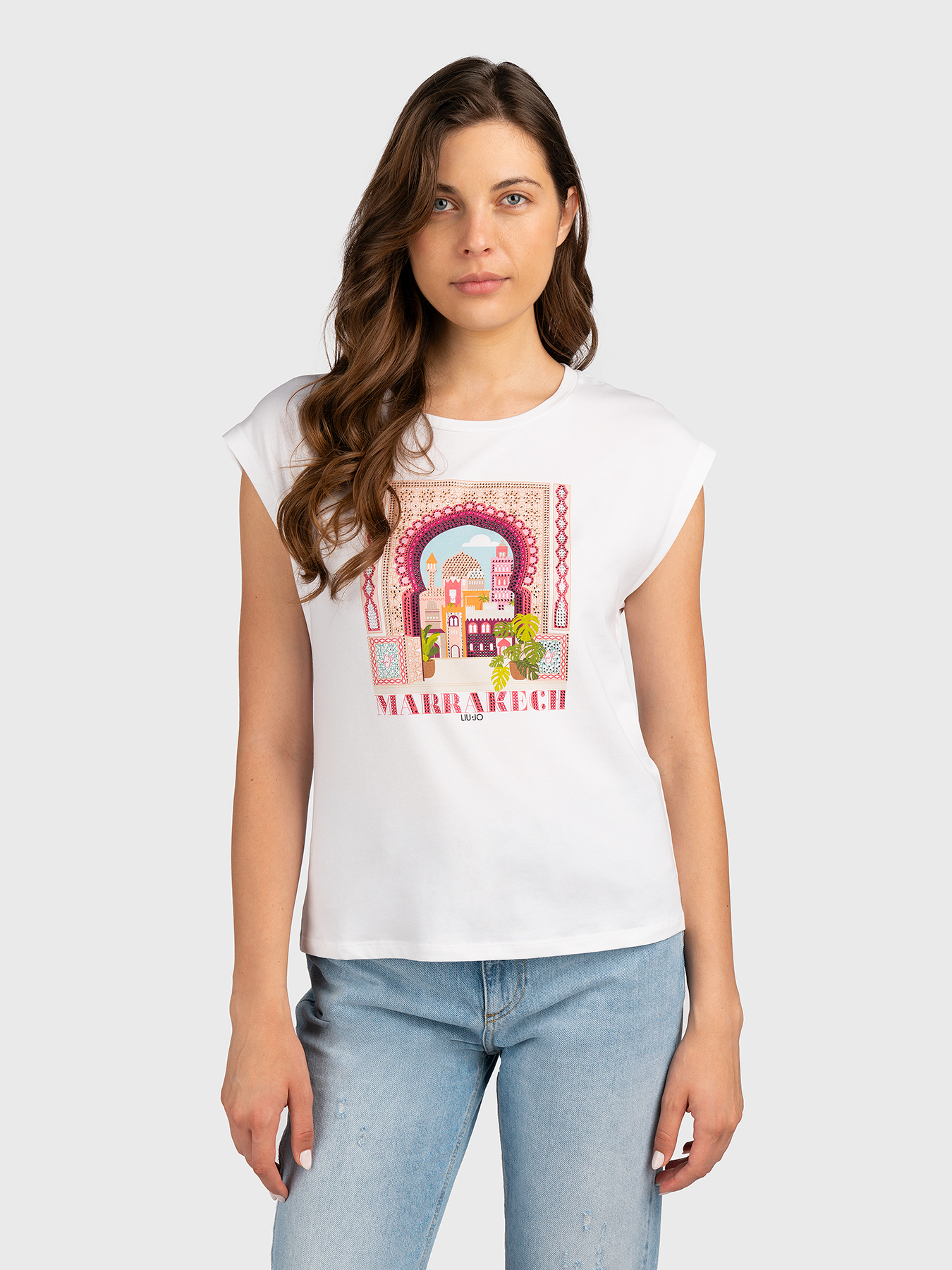 Tシャツ・カットソー LIU JO STRASS PRINTED T-SHIRT T-shirt with rhinestones colour black | Liu Jo