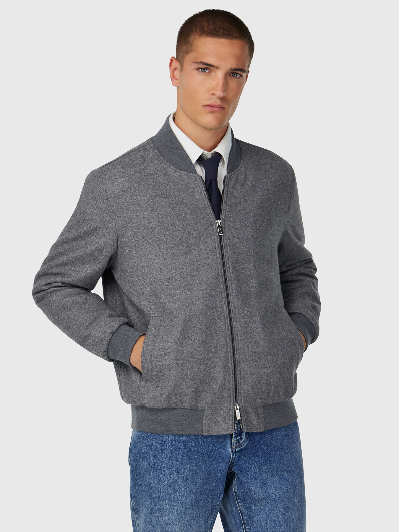 Wool blend bomber jacket with zip brand BOGGI — Globalbrandsstore.com/en