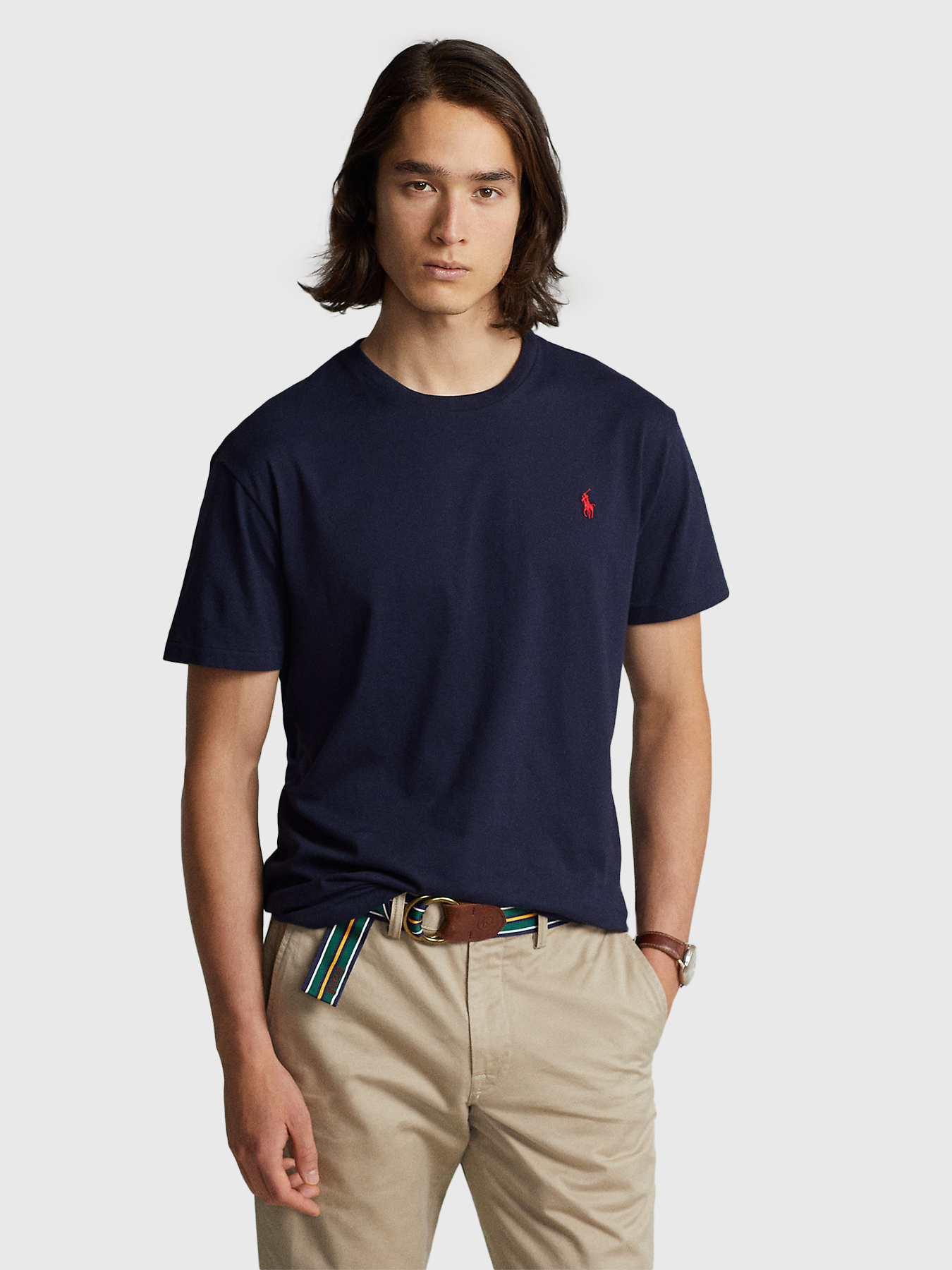 Tシャツ・カットソー POLO RALPH LAUREN Men T Shirts 710680785004 Blue Dark blue t-shirt with contrasting logo brand POLO RALPH