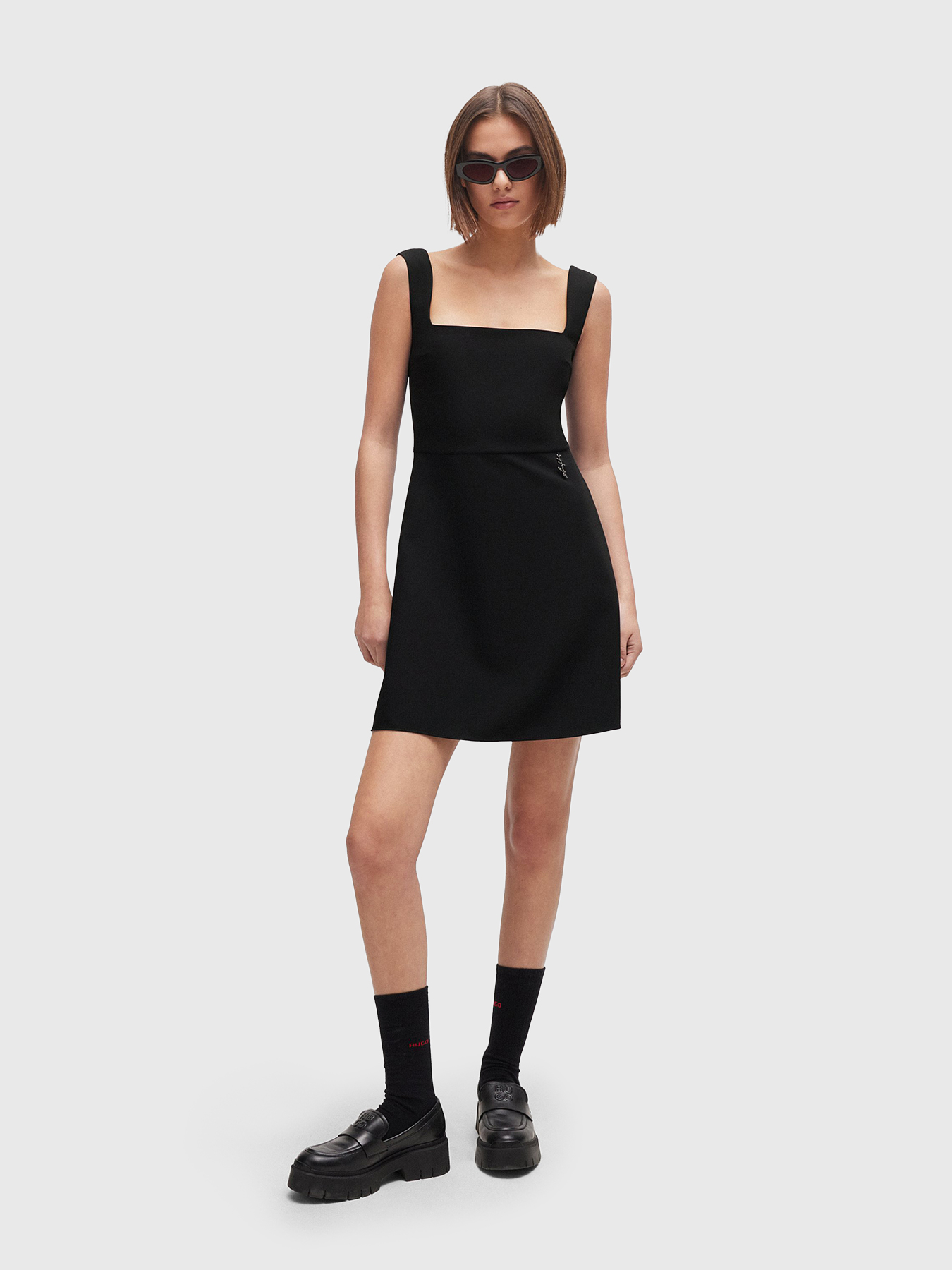 Mini dress with metallic logo detail brand HUGO