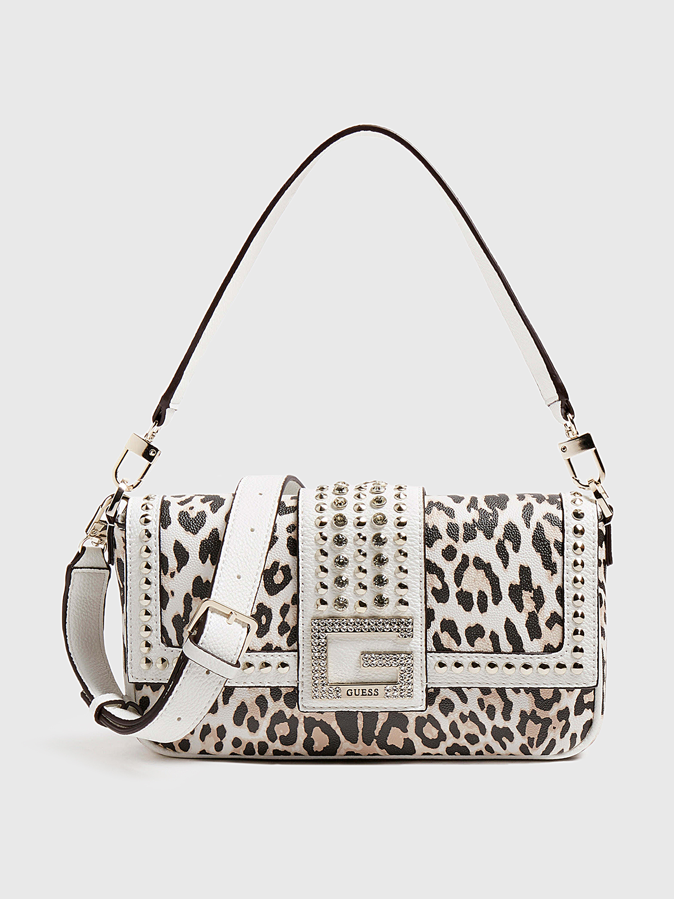 BLING Shoulder bag with studs and animal print brand GUESS