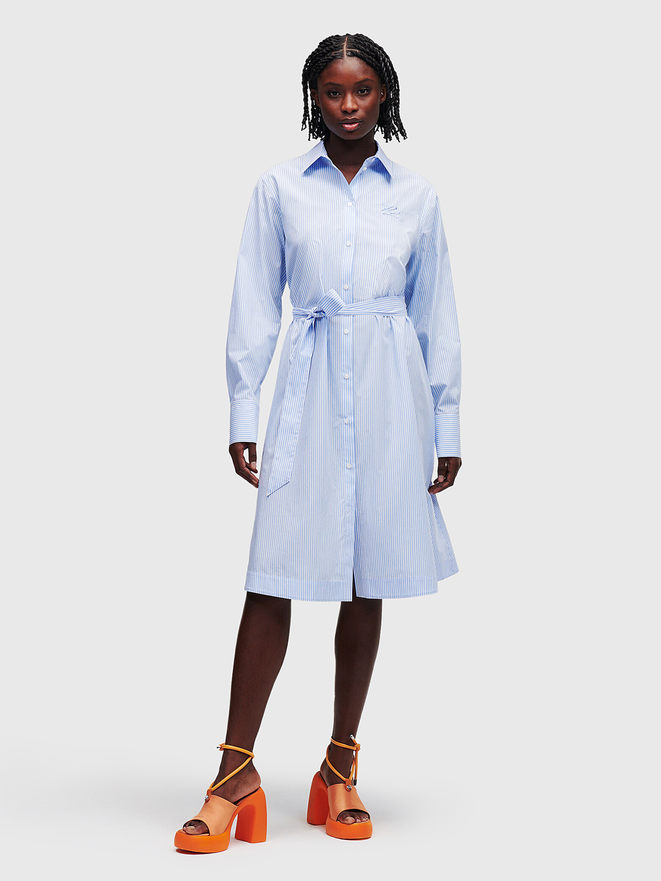 Striped shirt dress with logo embroidery brand Karl