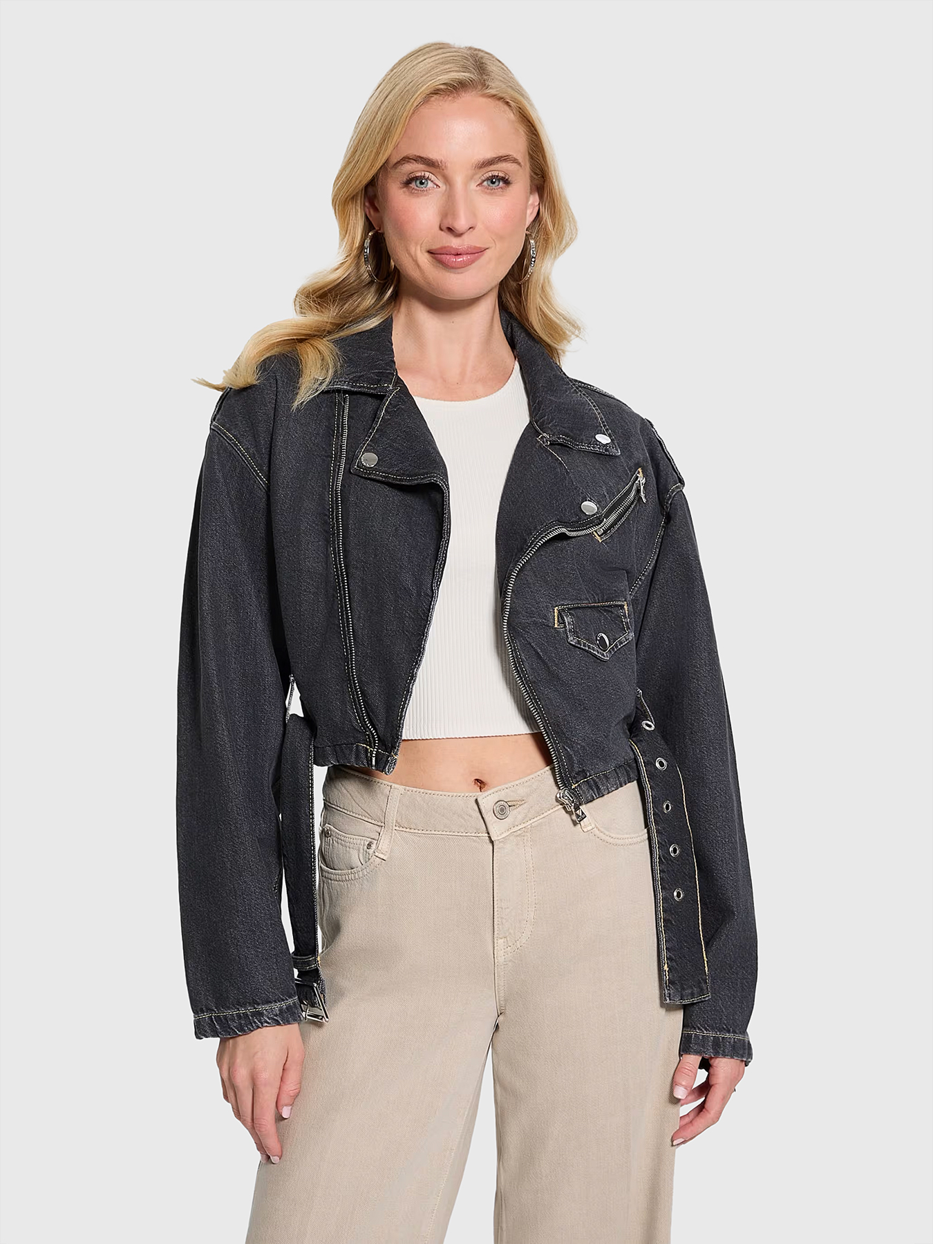 Denim jacket with belt brand GUESS — Globalbrandsstore.com/en