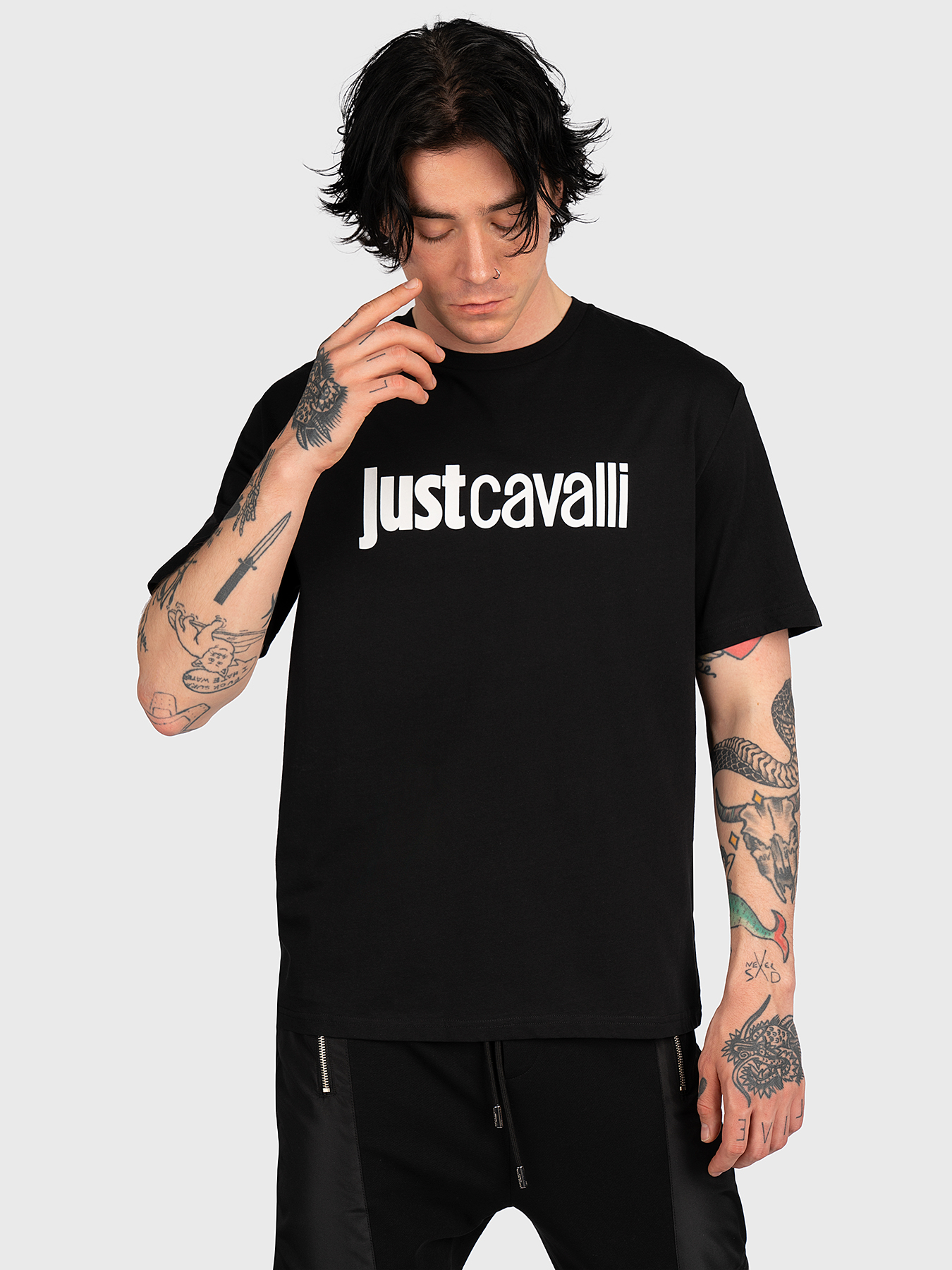 Cotton T-shirt with logo print brand Just Cavalli