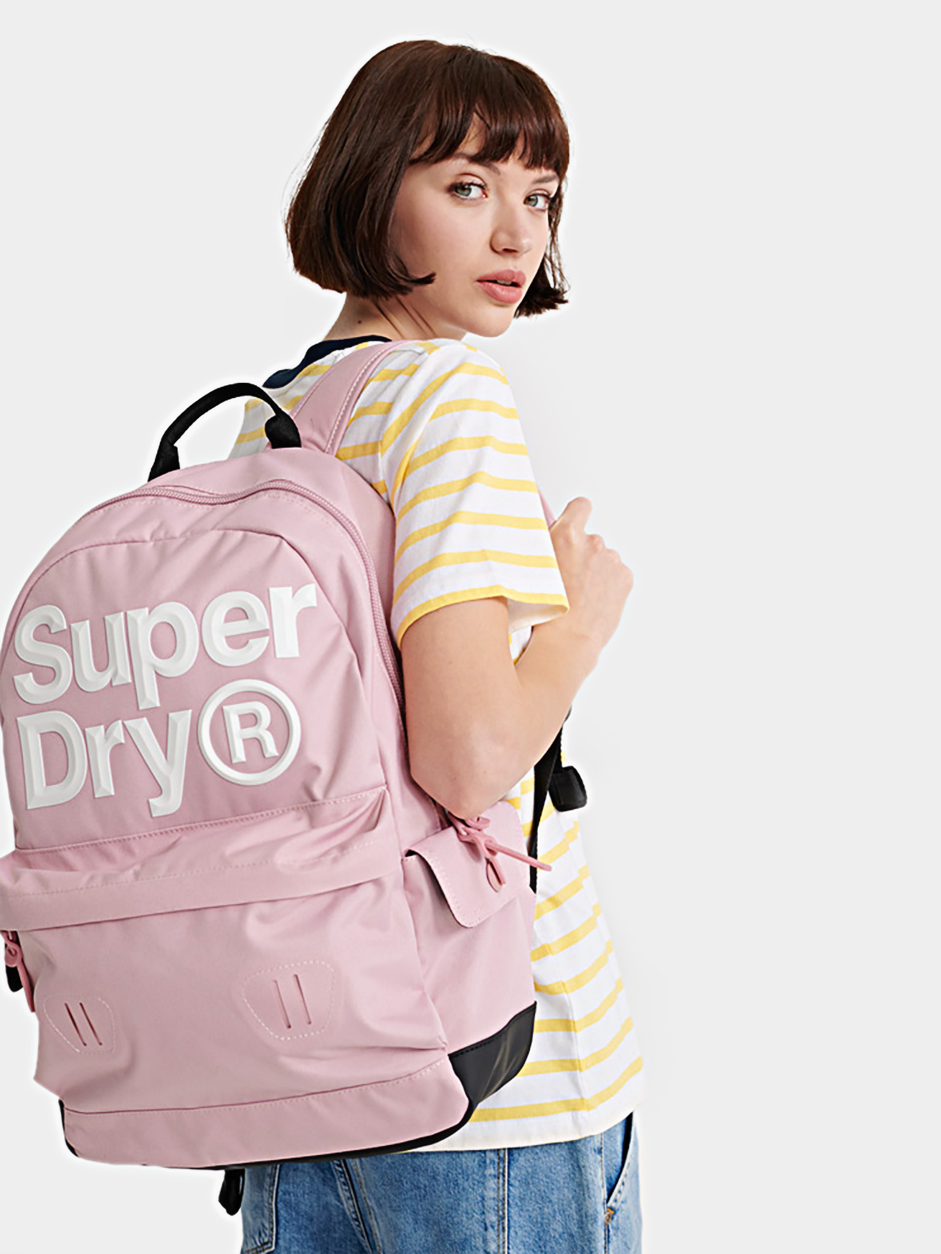 EDGE MONTANA Pink rucksack with maxi logo print brand SUPERDRY ...
