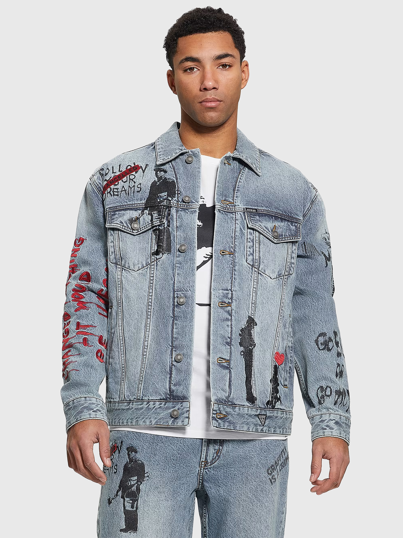 Oversized denim jacket with print brand GUESS — Globalbrandsstore