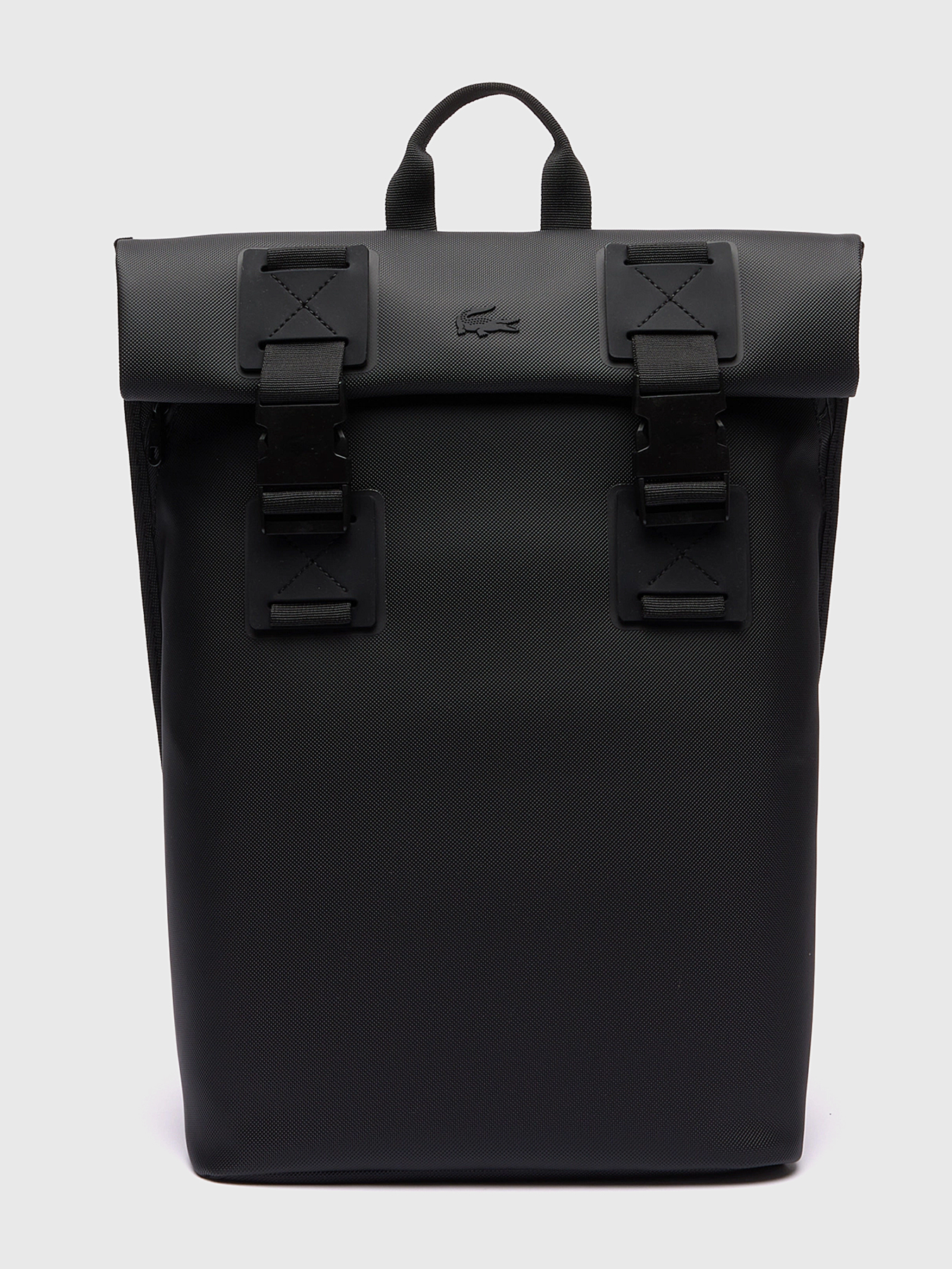 Black backpack with accent fastening brand LACOSTE