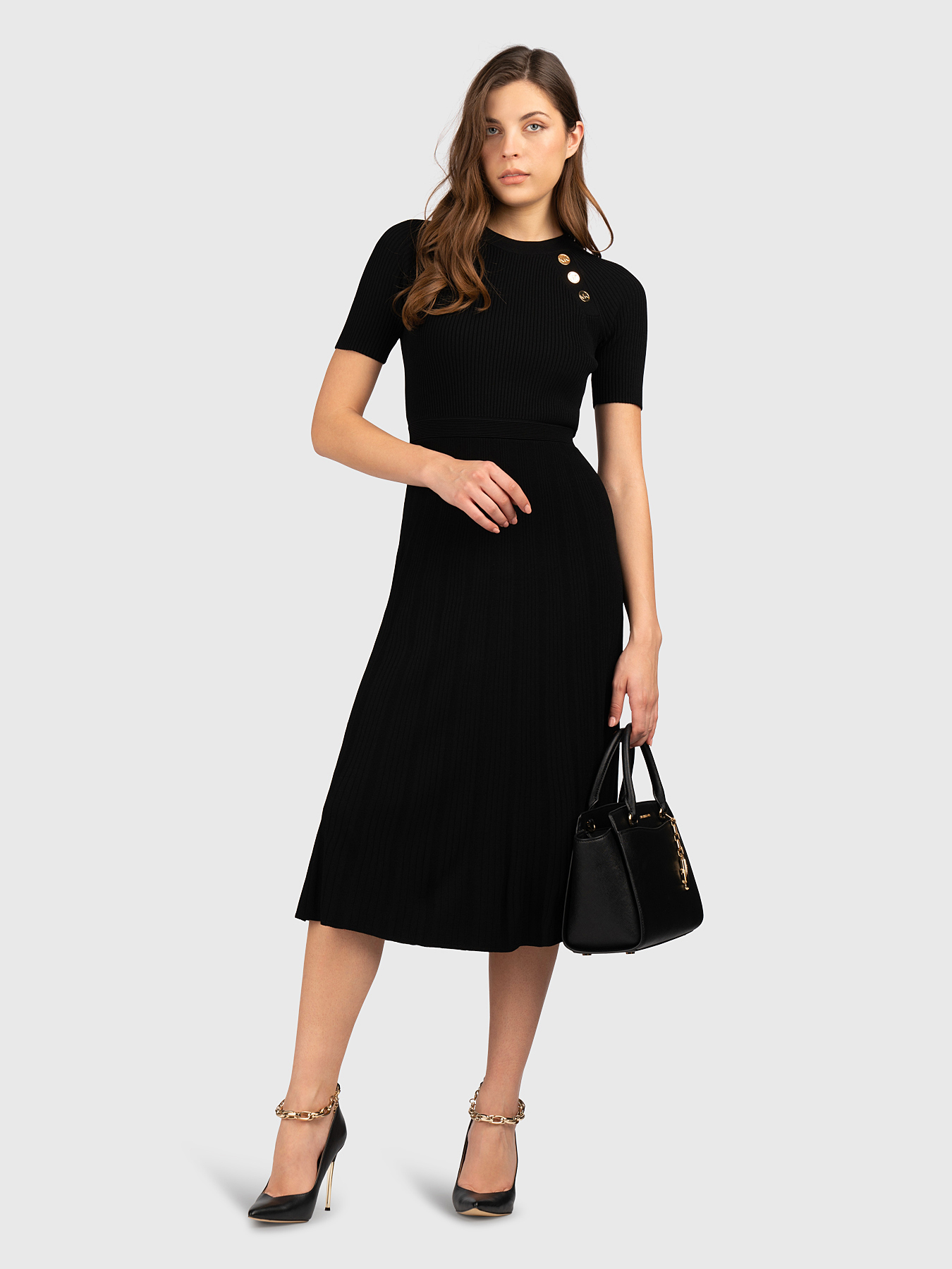ワンピース Michael Kors Woman Dress Black MS582Y033D 001 Michael Michael Kors Ribbed bodycon dress | Women's Clothing
