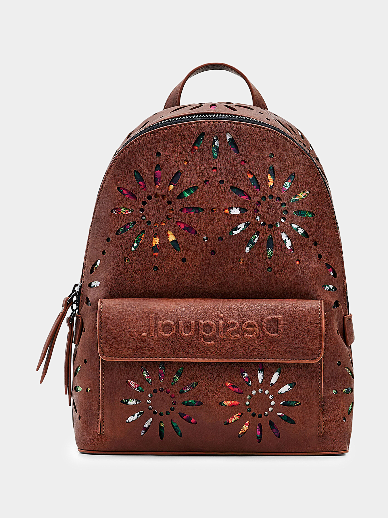 Desigual Tan Embossed Floral Leather Backpack Medium embossed backpack black women main image 4
