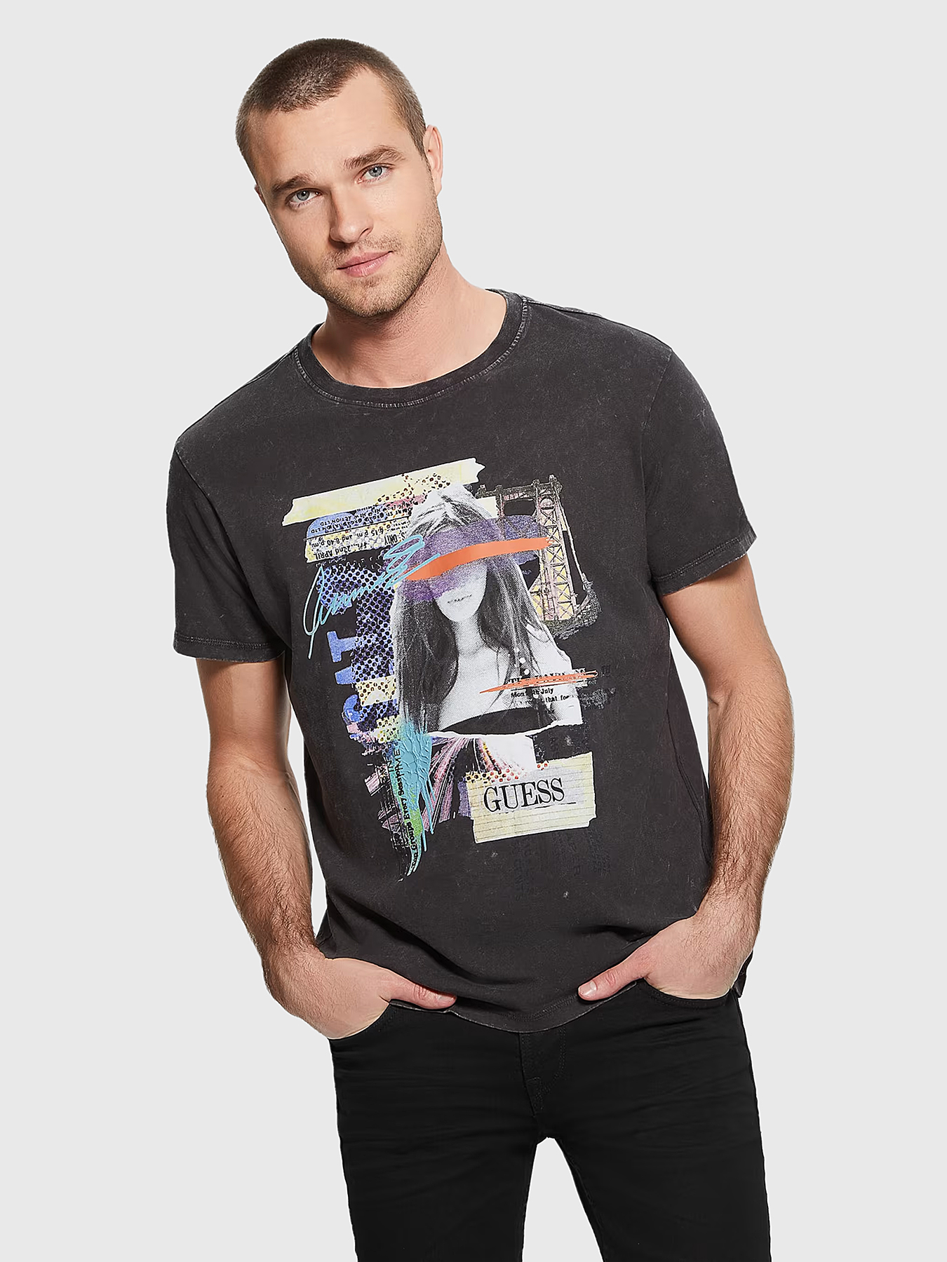 Cotton T-shirt with contrast print brand GUESS