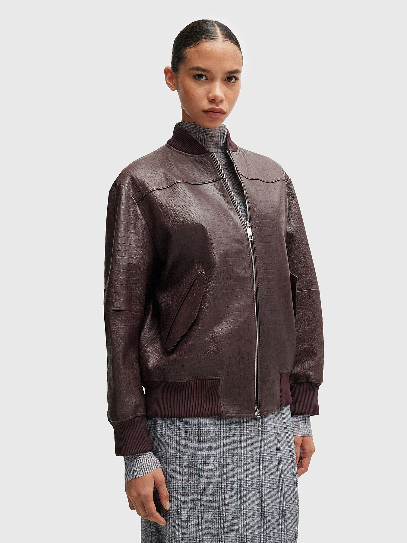 Croco effect leather bomber jacket brand BOSS