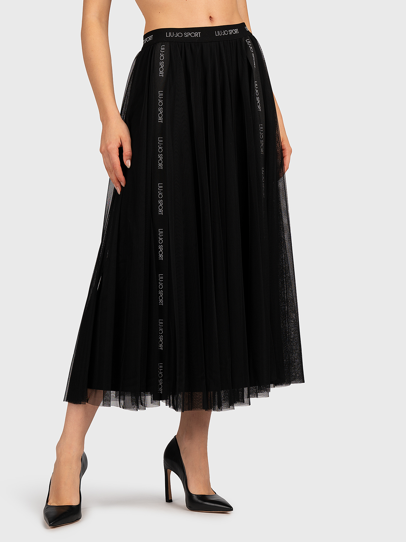 Tulle midi skirt with logo details brand LIU JO