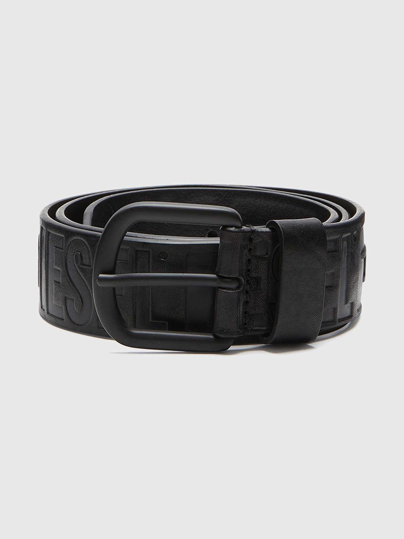 Black Textured Leather Belt With Brass Double G Buckle