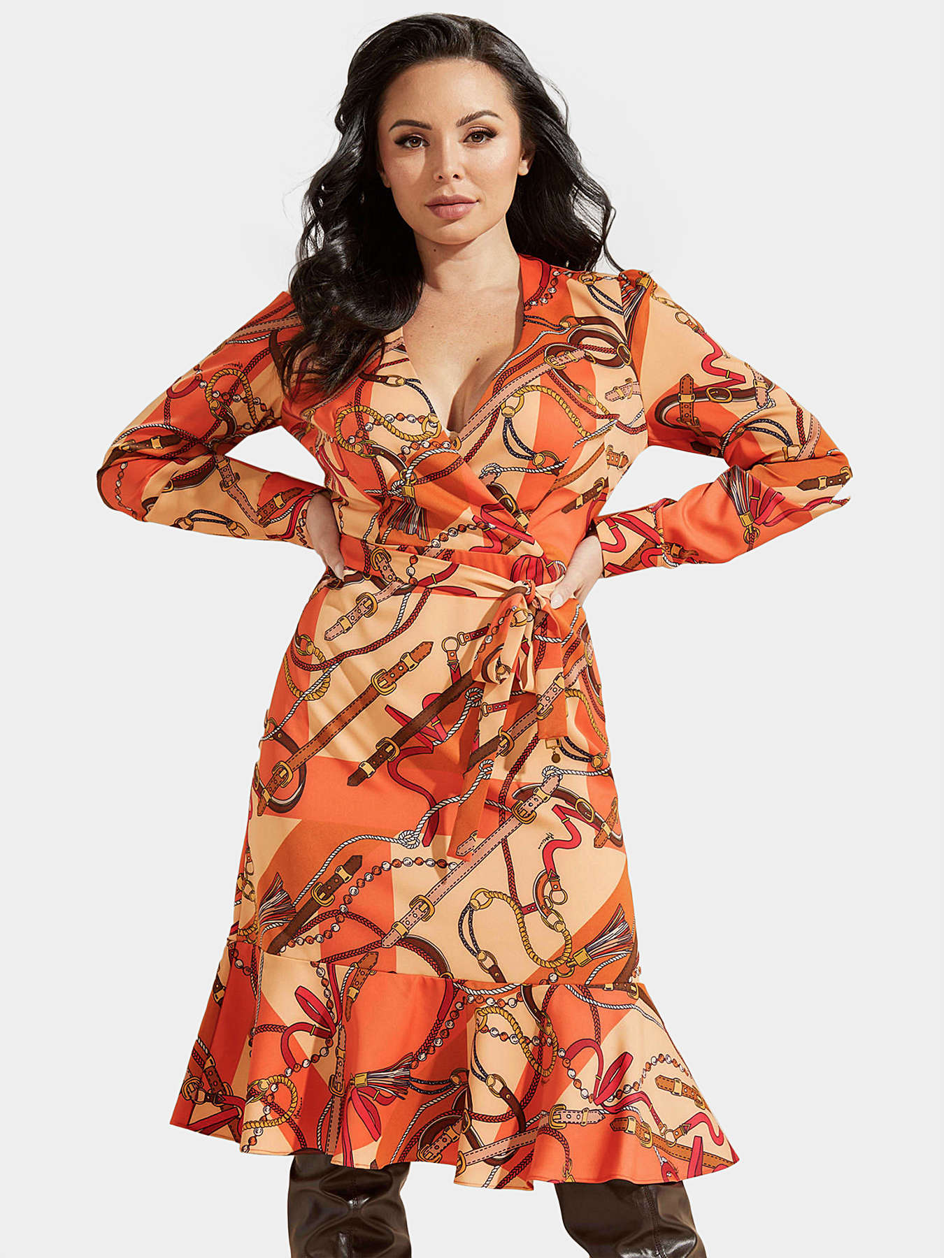 jewels dress orange 【最終価格】 ワッフルテラコッタドレス/ジップアップ/ボリューム袖/オープン