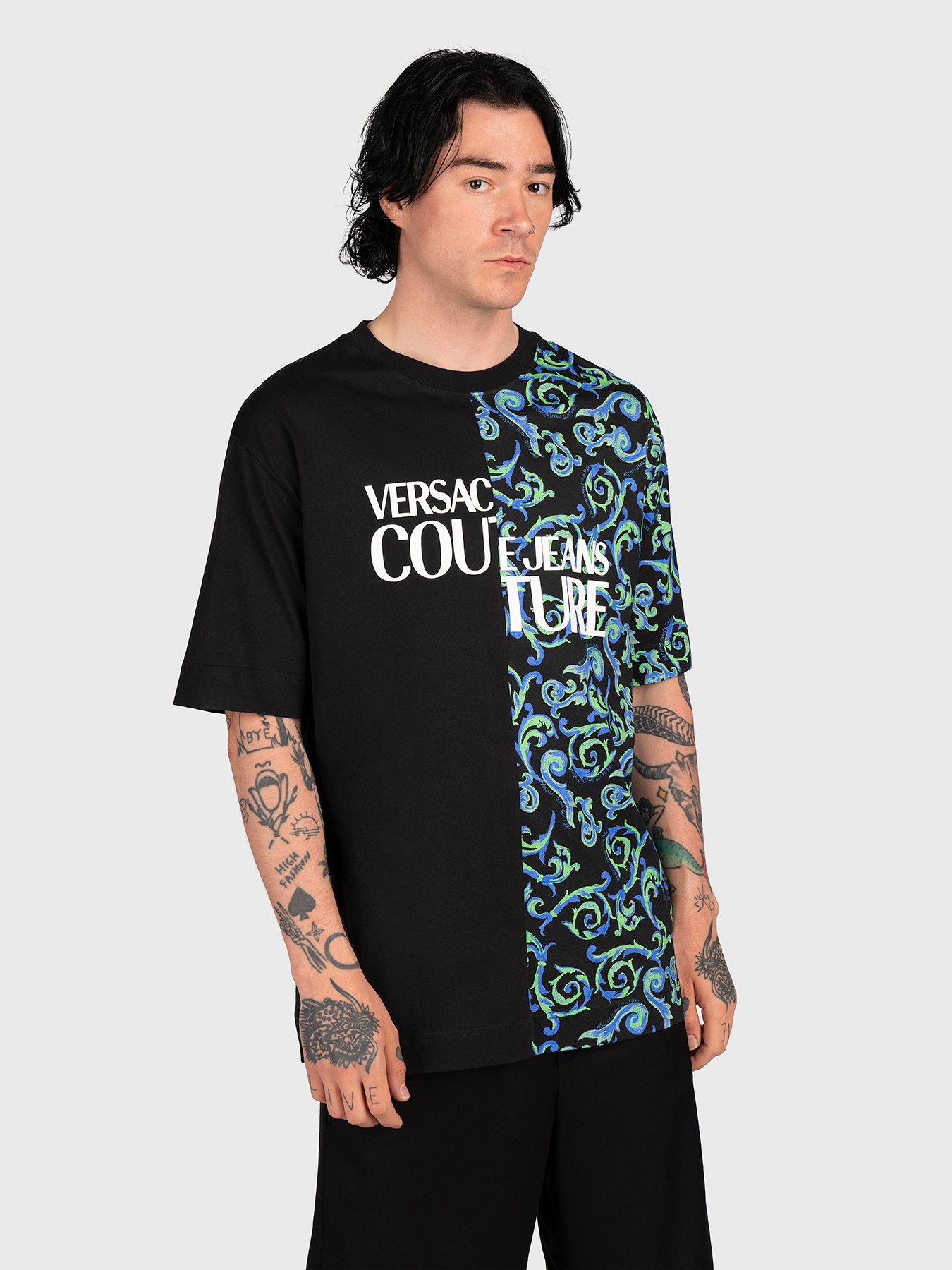 Cotton T-shirt with baroque print brand VERSACE JEANS