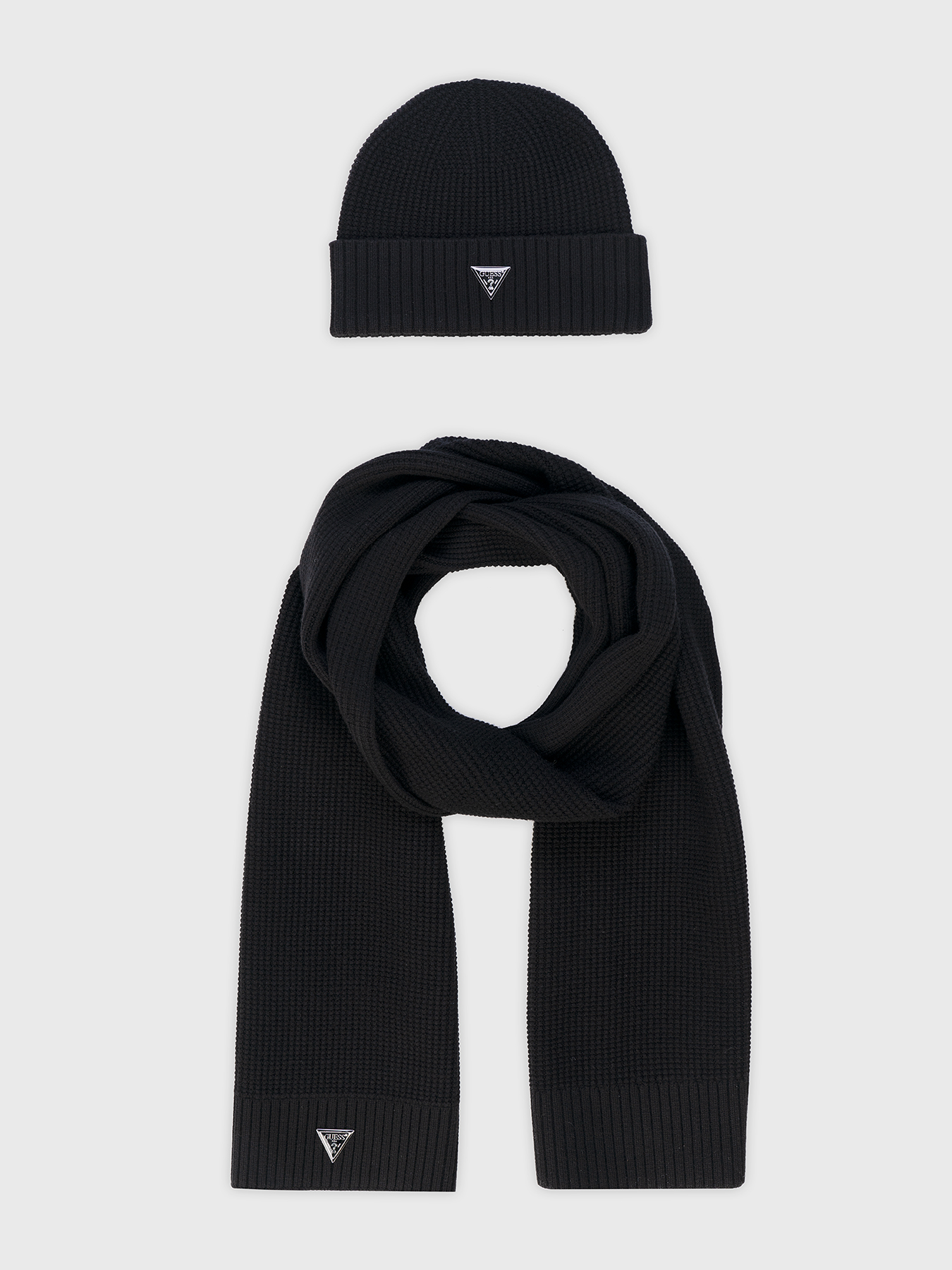Hat and scarf set with triangular logo brand GUESS
