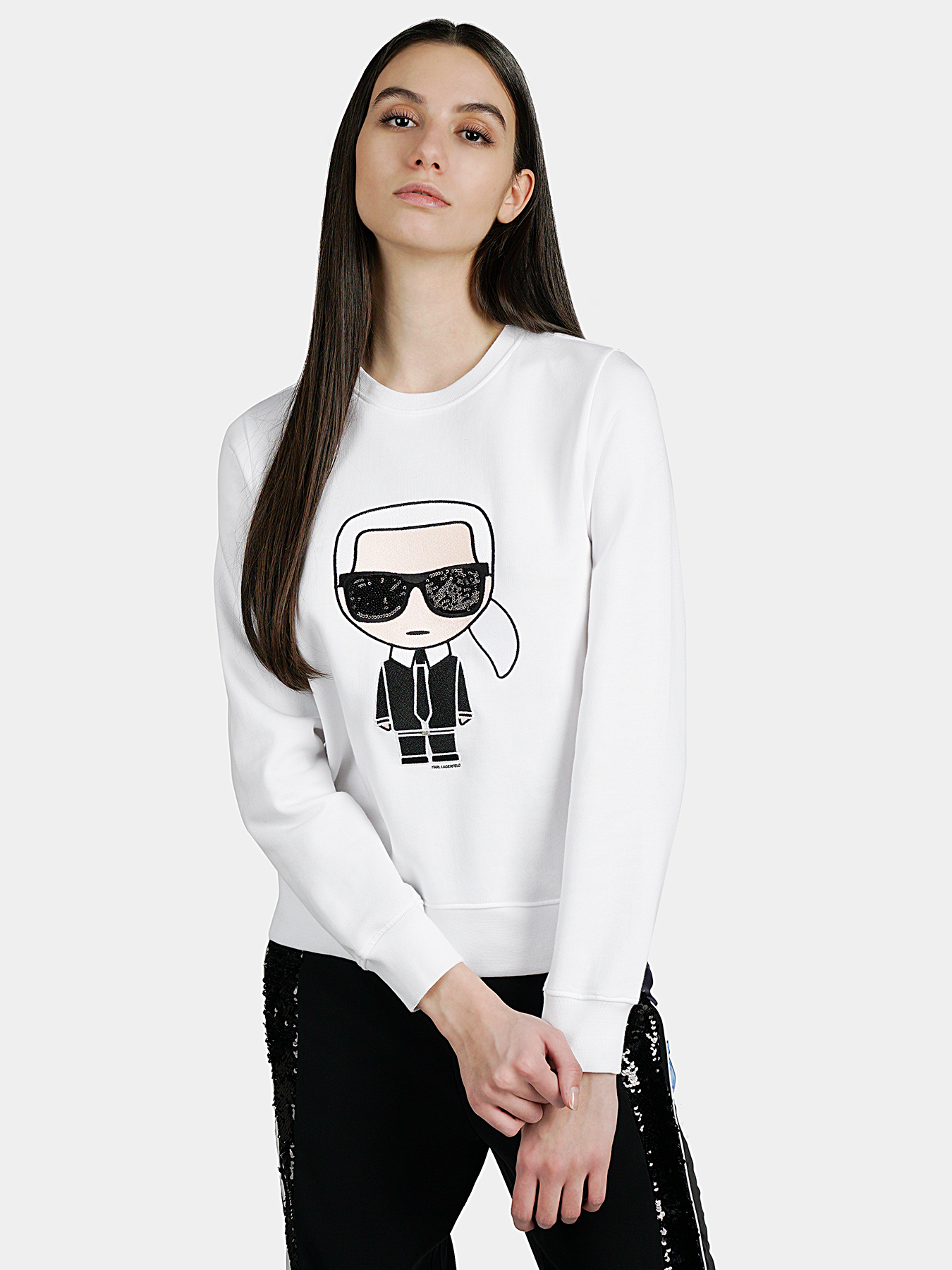 White sweatshirt with embroidery brand Karl Lagerfeld 