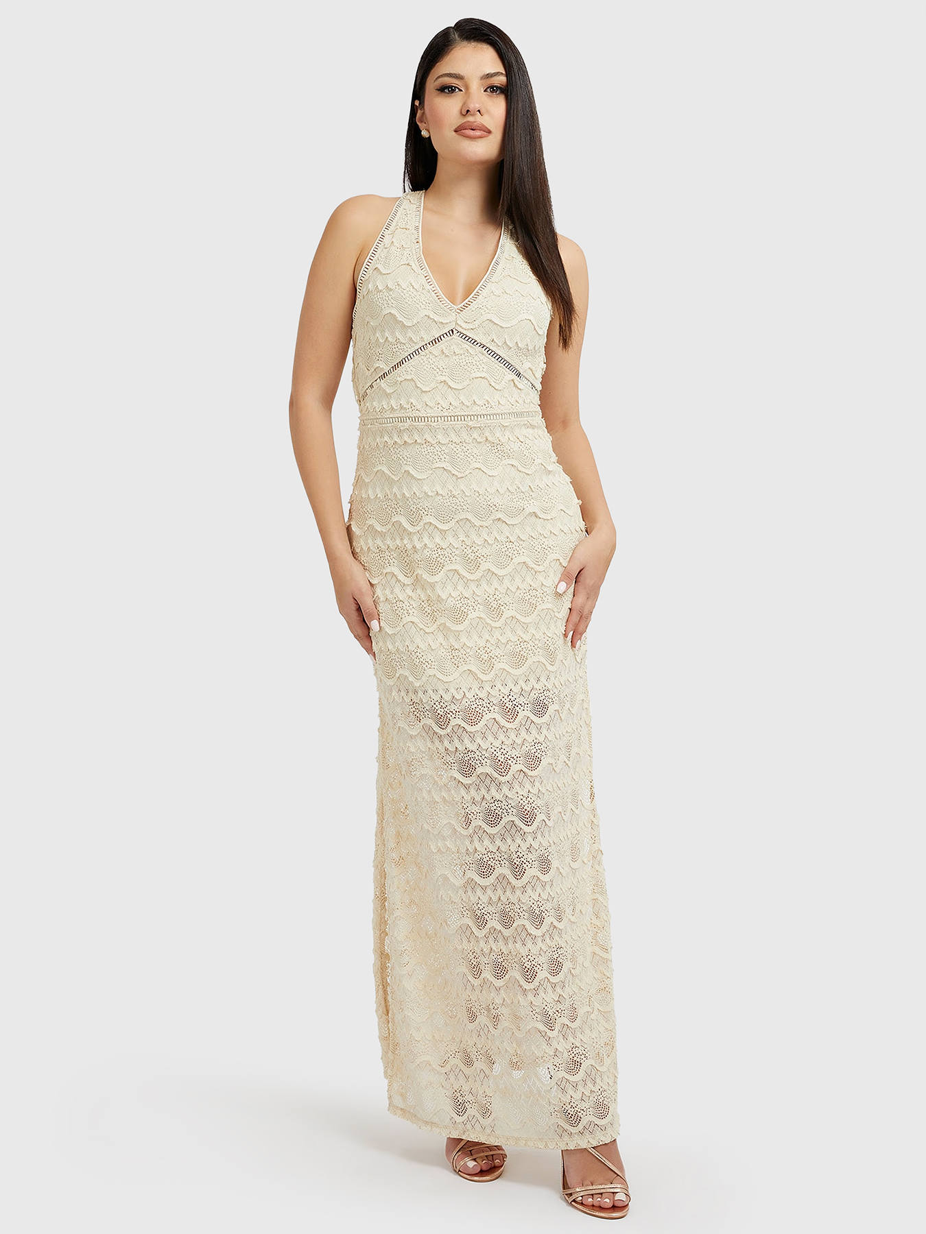 LIZA long lace dress in beige colour brand GUESS