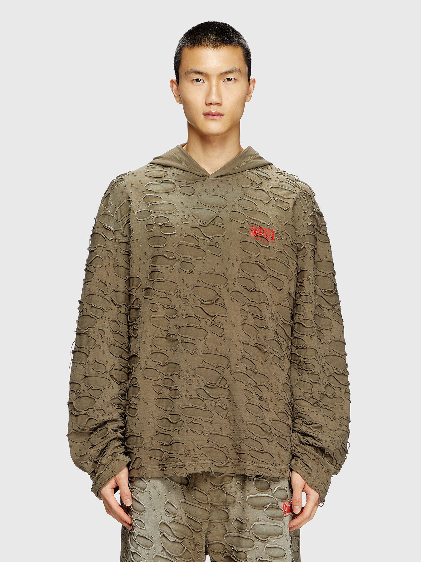 T-CRANE black sweatshirt with accent rips brand DIESEL ...