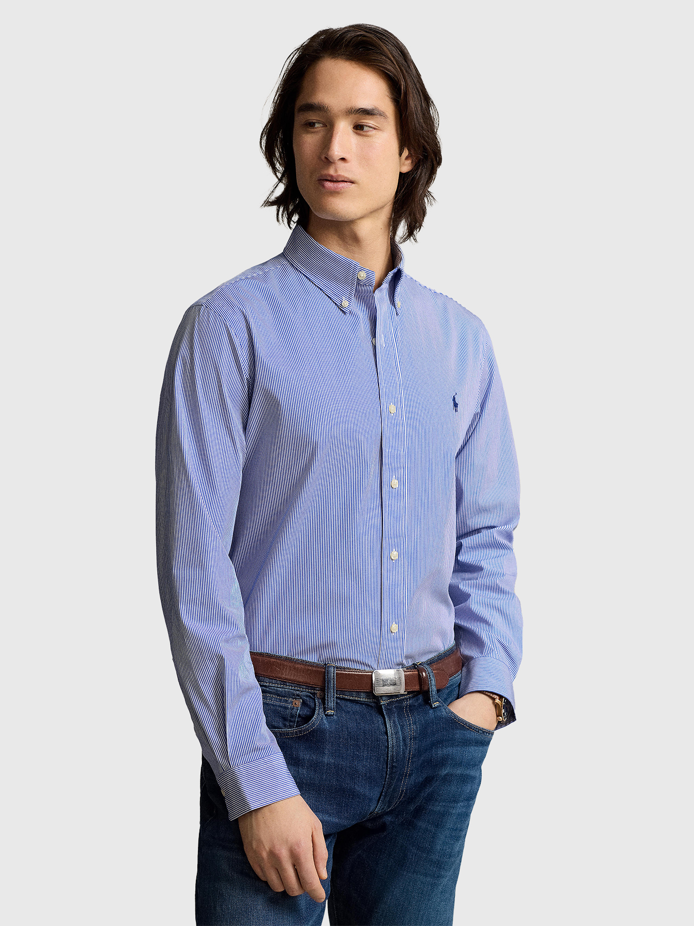 Shirt with striped pattern and logo embroidery brand POLO