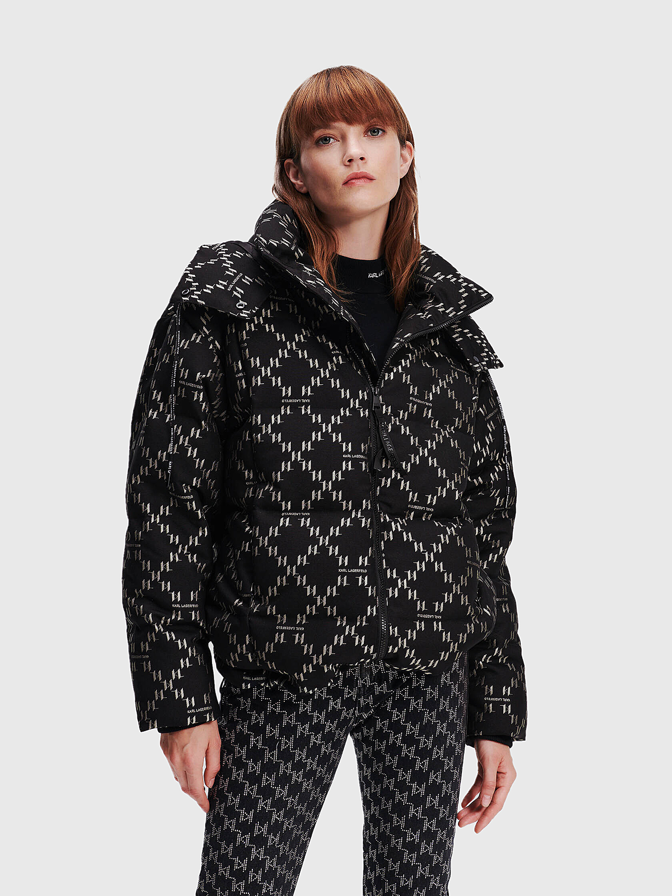 Puffer jacket with monogram print brand Karl Lagerfeld 