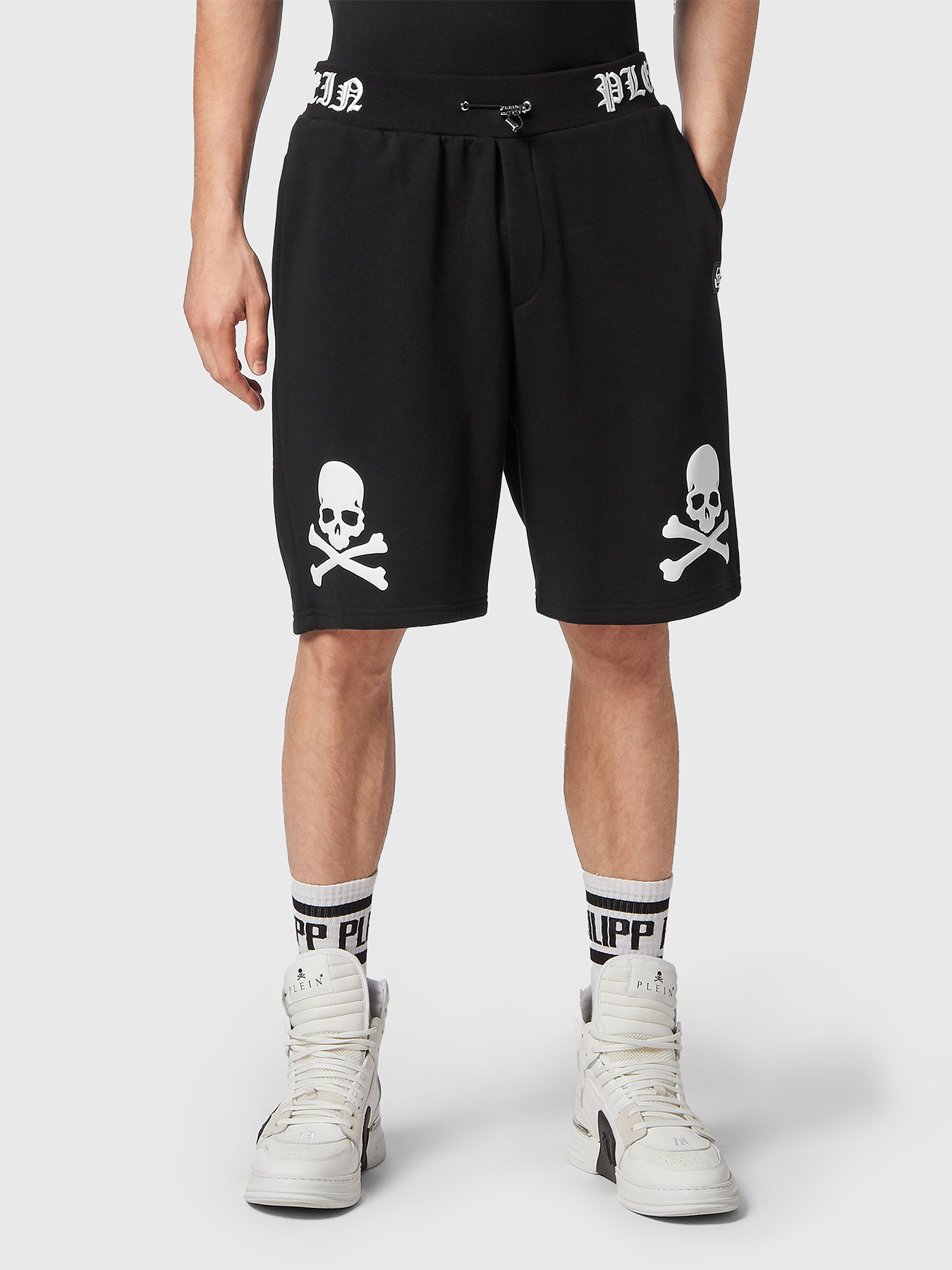 人気 ブランド チェック and embroidery with shorts Black print PLEIN PHILIPP brand ノーカラージャケット