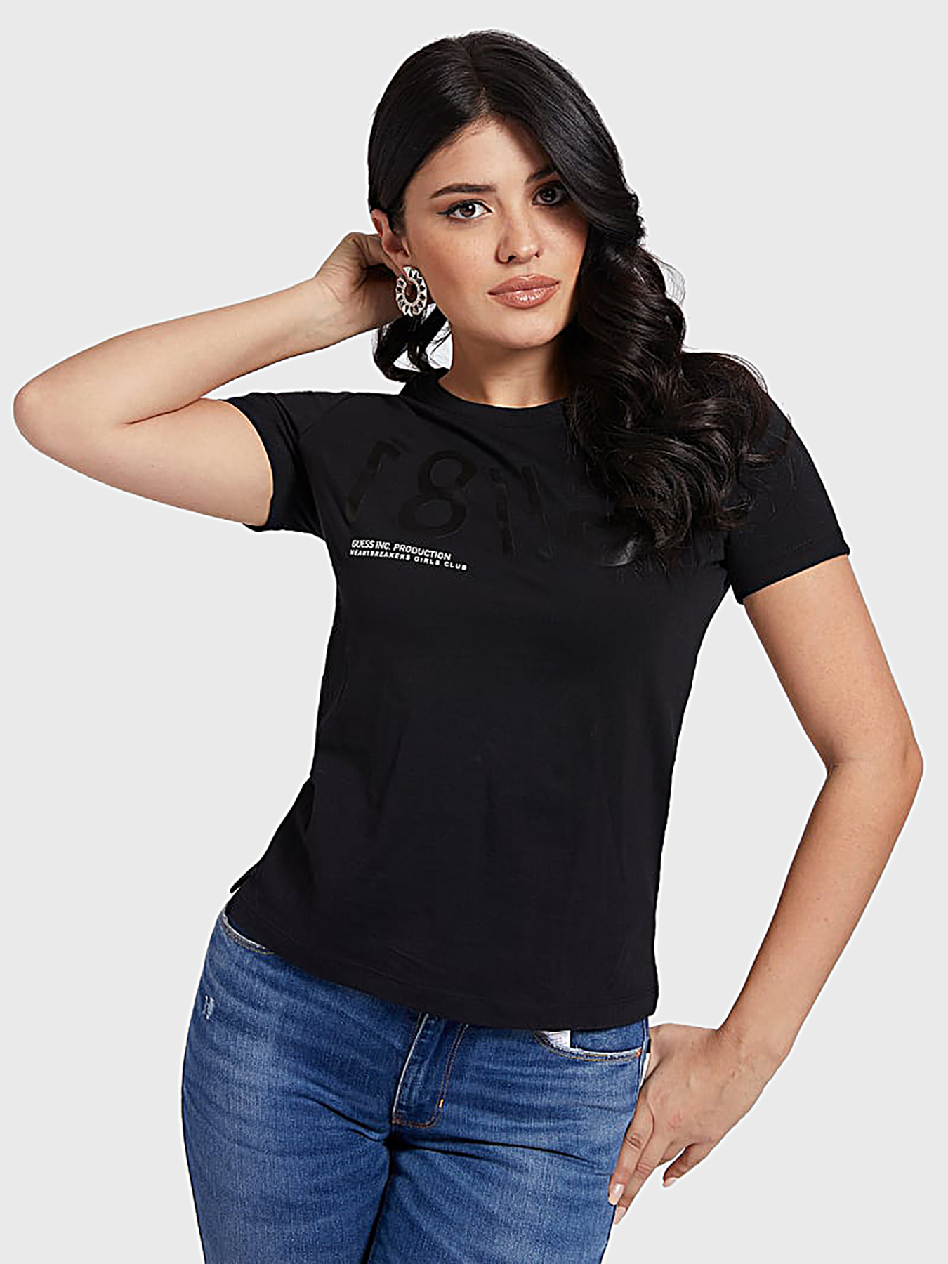 Black t-shirt with logo print brand 