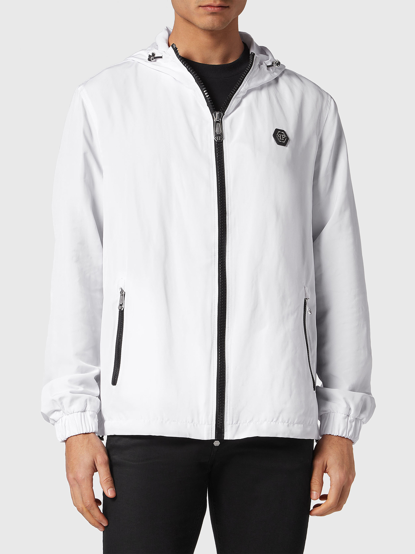 Black windbreaker jacket with hood brand PHILIPP PLEIN