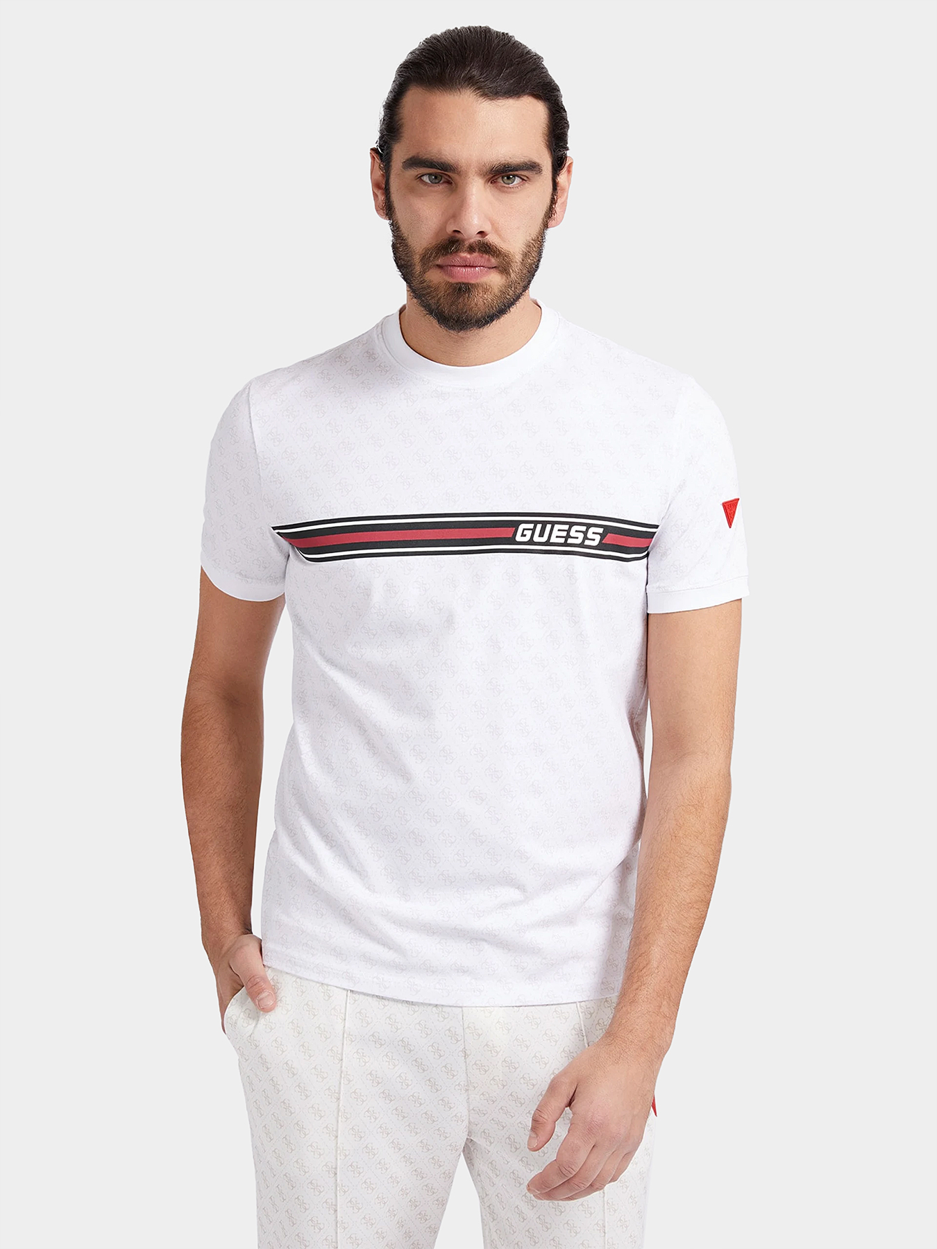JAMEY beige T-shirt with monogram print brand GUESS