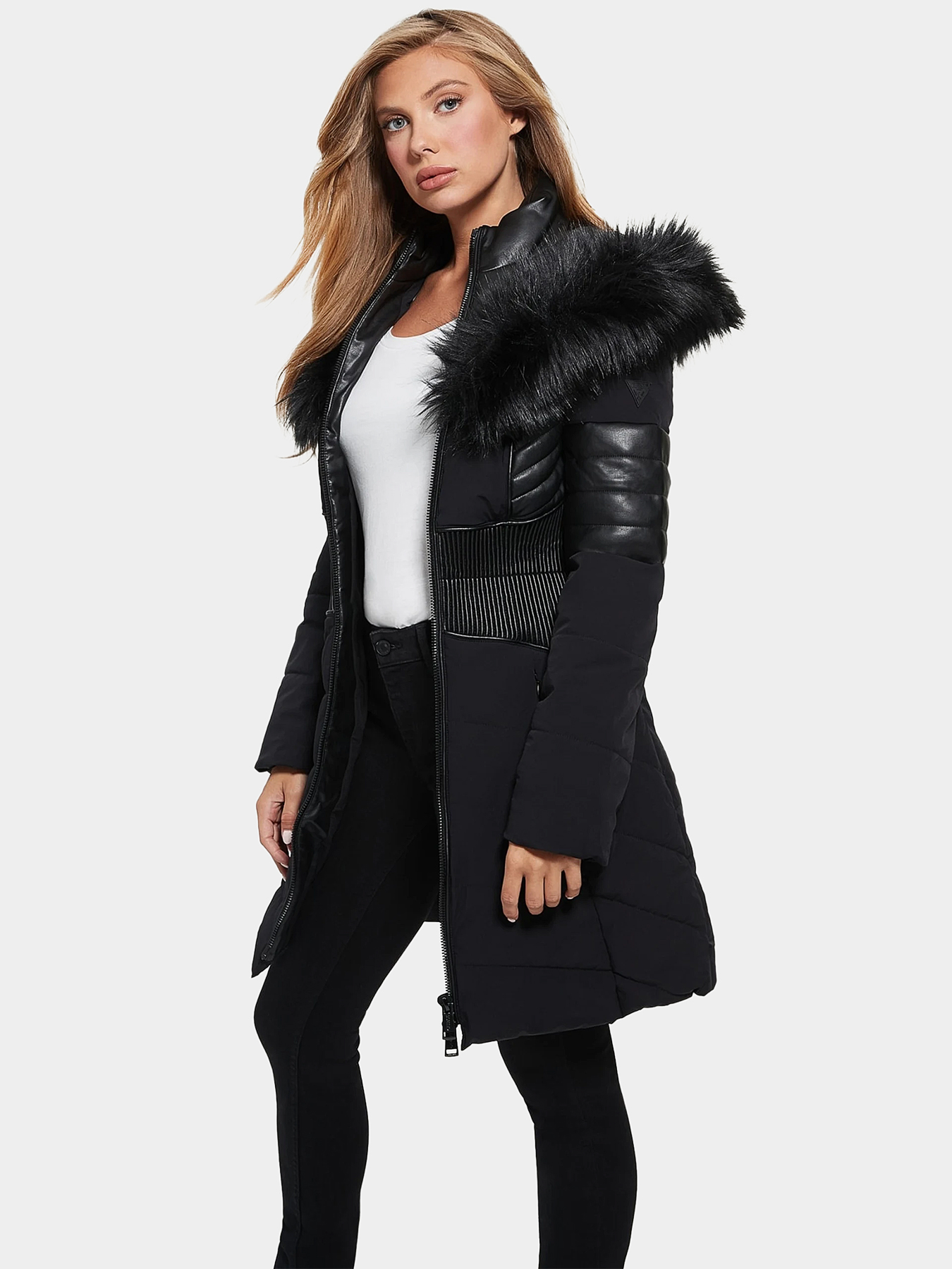OXANA black hooded jacket with midi length brand GUESS