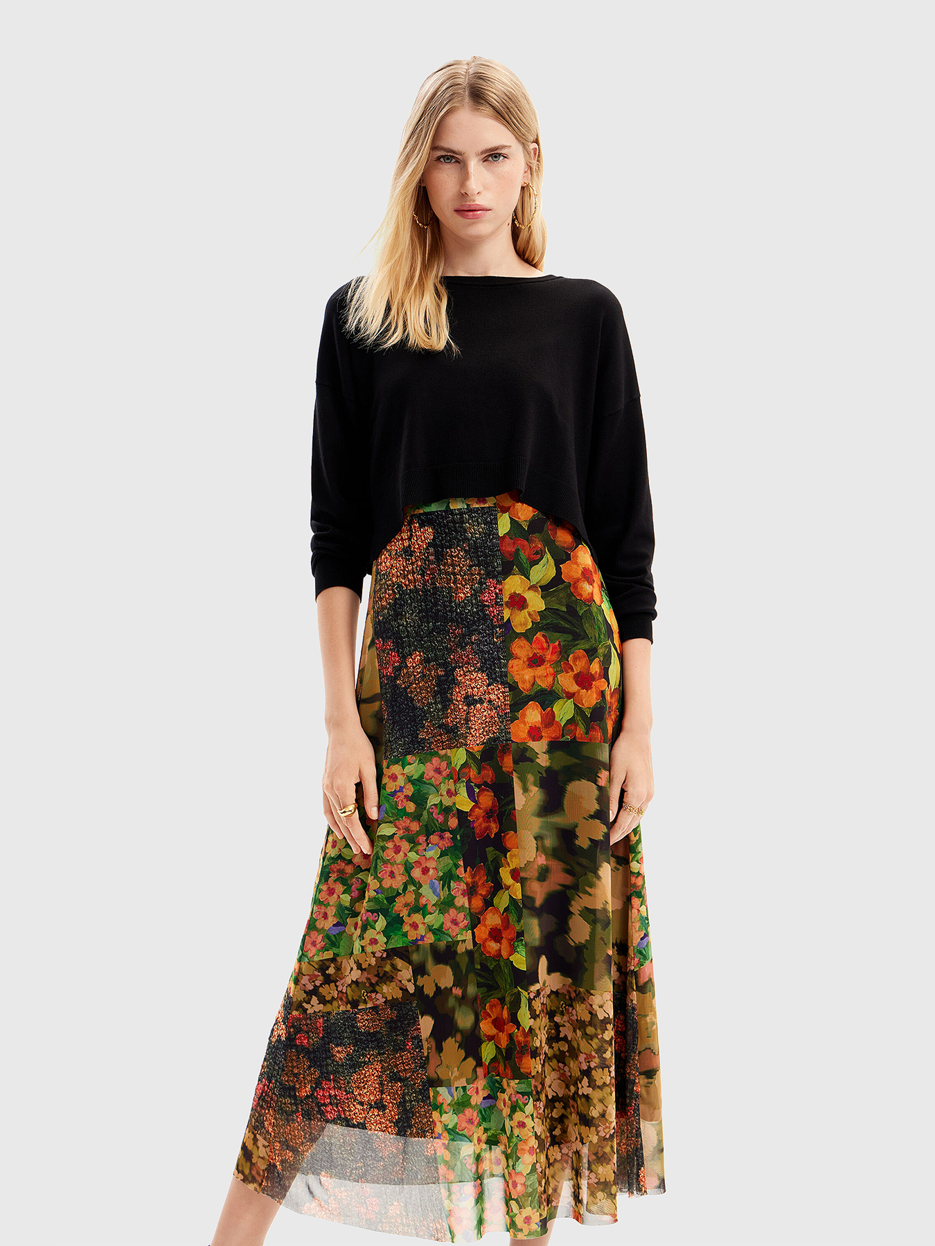 Two-piece floral print midi dress brand DESIGUAL