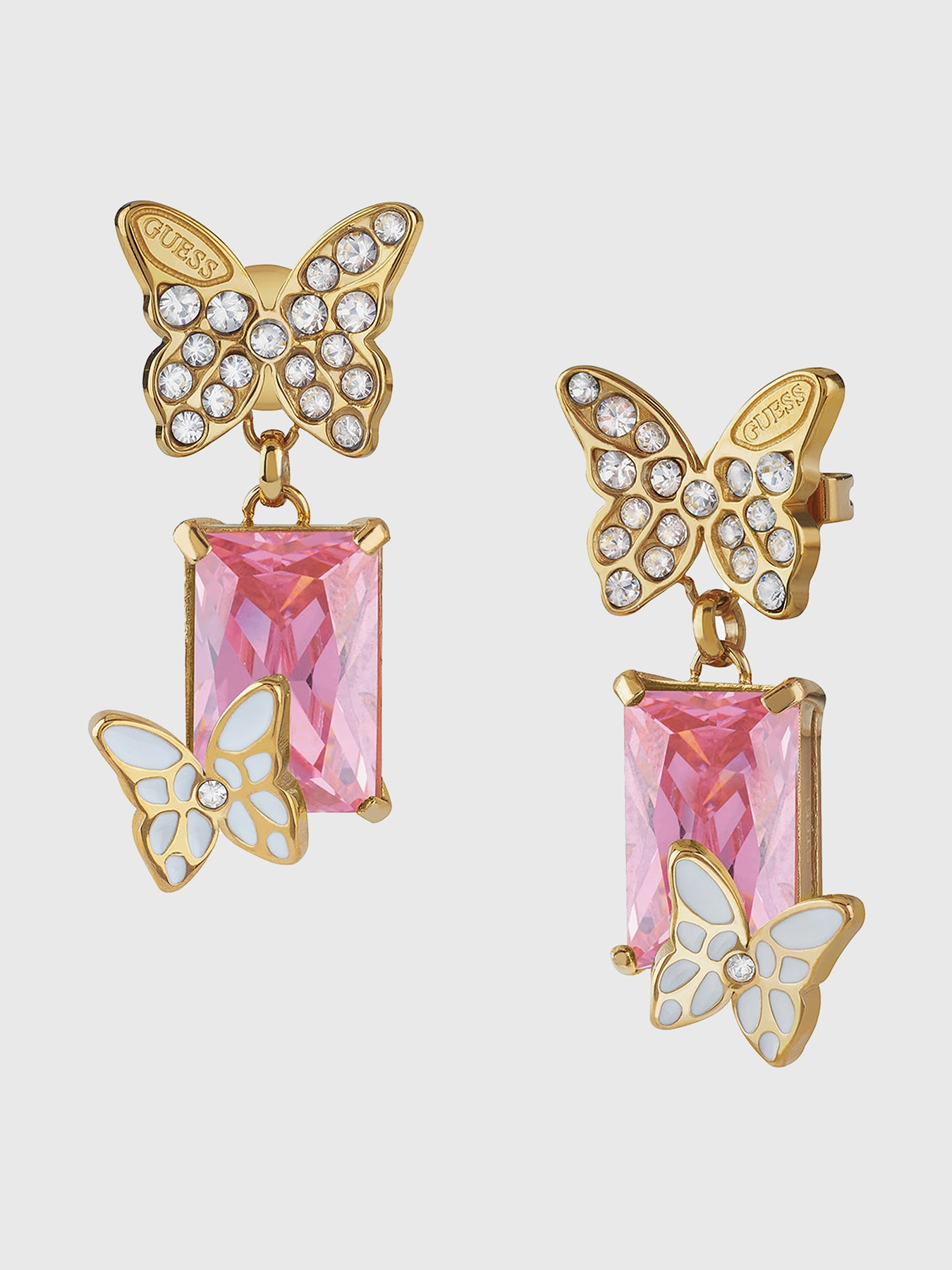 BUTTERFLY gold earrings with rhinestones brand GUESS