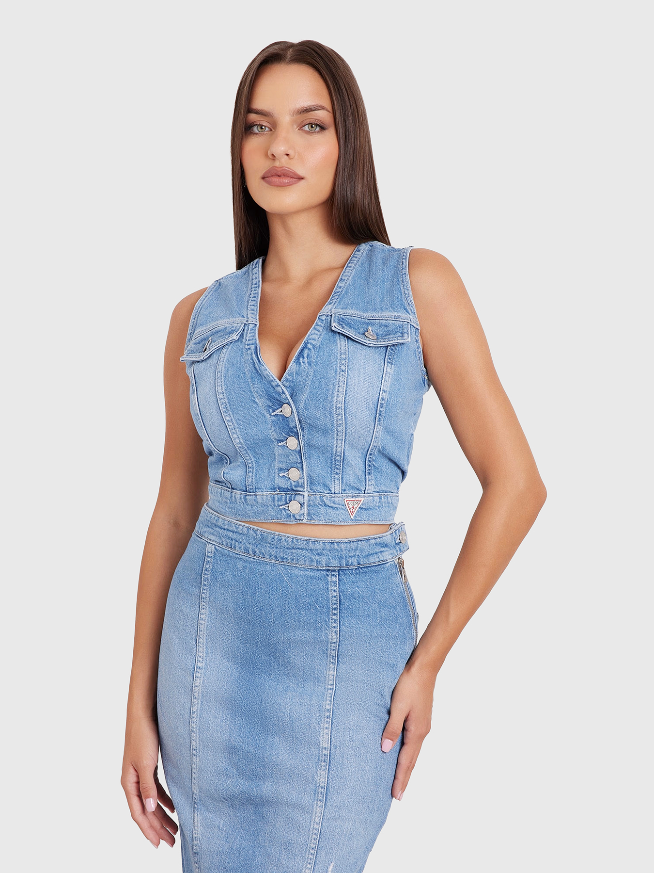 EVA denim vest with logo details brand GUESS