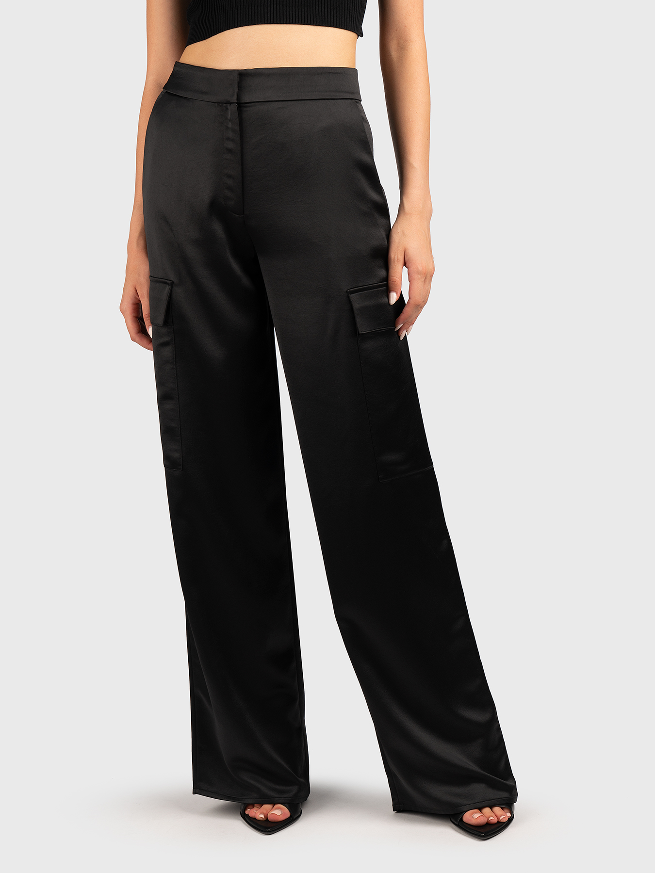 ONLY Women Black Cropped Button-Down Shirt | Short Sleeve, Drawstring Hem, V-Neck, Lightweight Fabric, Casual Wear, Size S