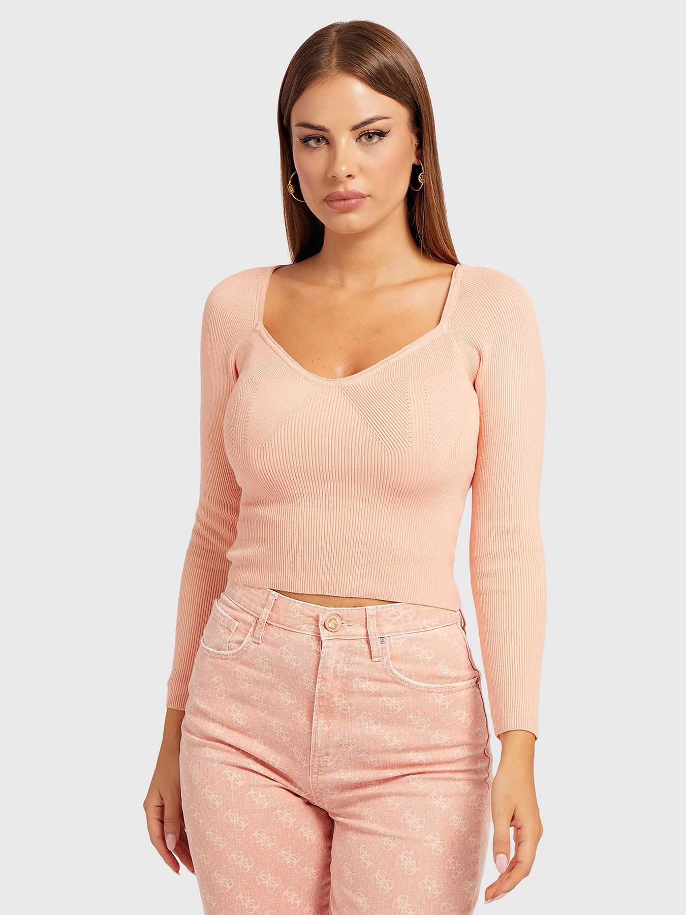 SWEETHEART SONNET pink ribbed sweater brand GUESS