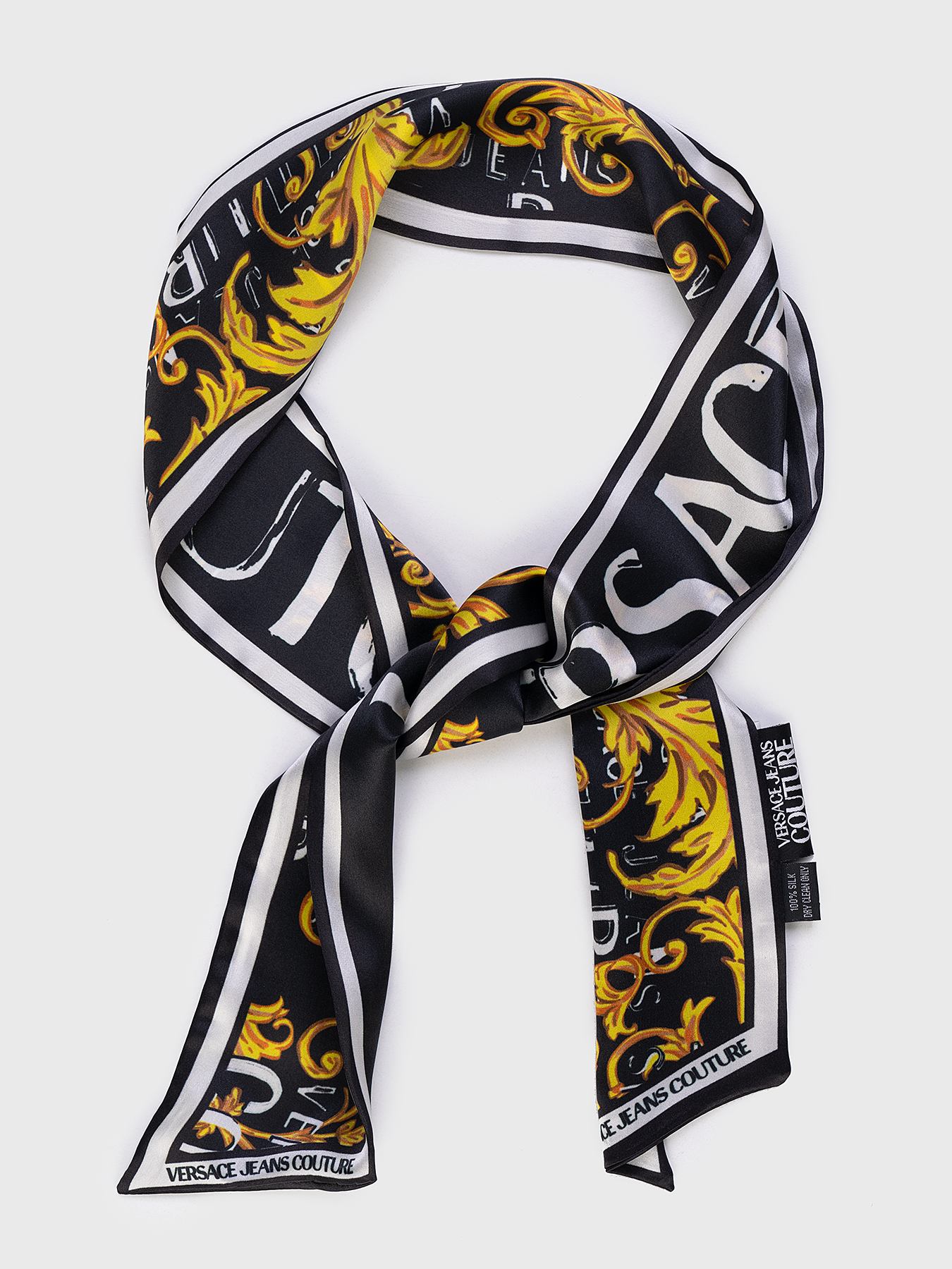 Black scarf with contrasting logo accents brand VERSACE