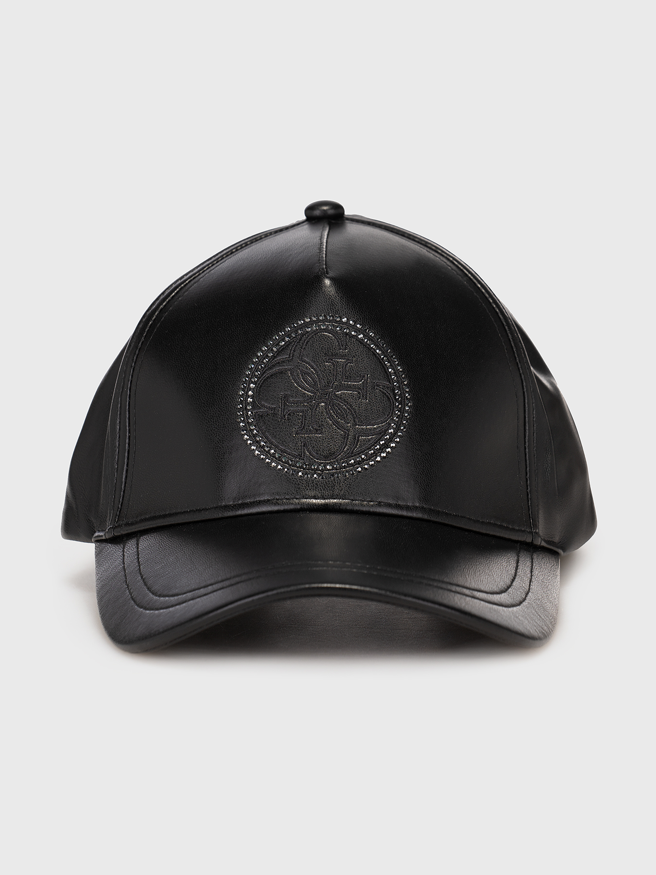 ●Mardi Mercredi●[ACTIF] FAUX LEATHER CAP LOGO SPORTIF_ EDITH black faux leather cap brand GUESS — Globalbrandsstore