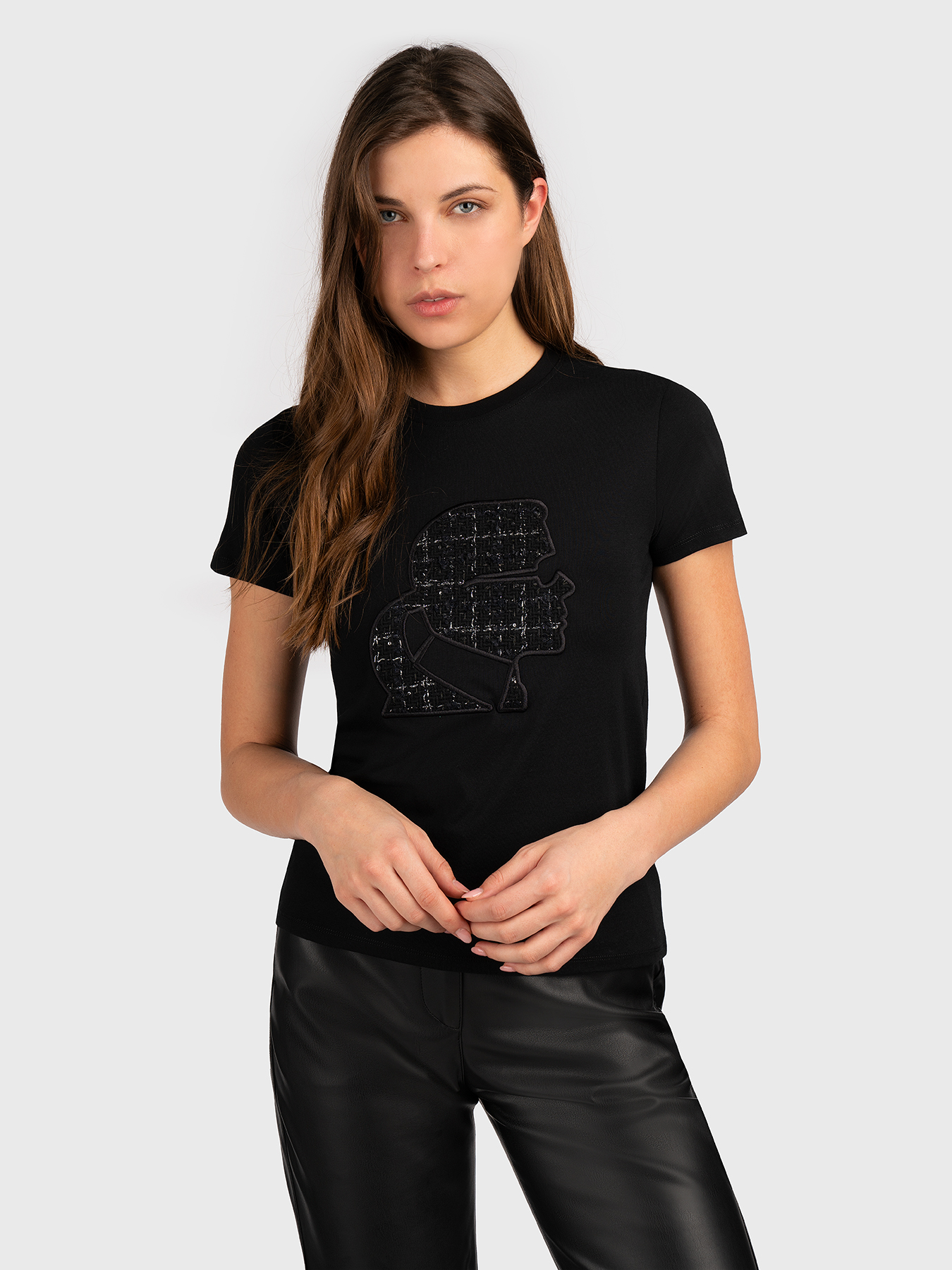 売れ筋商品|||カールラガーフェルド カットソー トップス レディース Women's Karl's Library Crewneck Tee Black Karl Lagerfeld Women's Distorted Address T-Shirt - Black