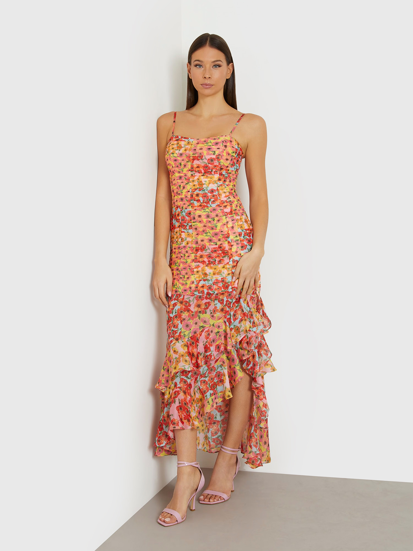 open lace back dress Orange Floral One Shoulder Midi Dress – Gabi Swimwear main image 1