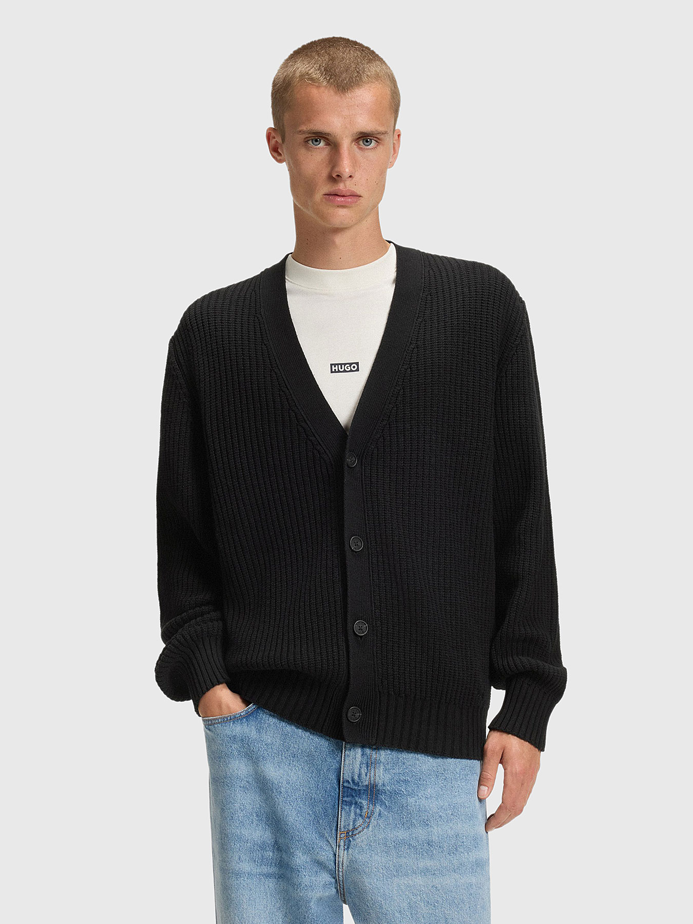 Cardigan with buttons and V-neck brand HUGO BLUE — Globalbrandsstore.com/en