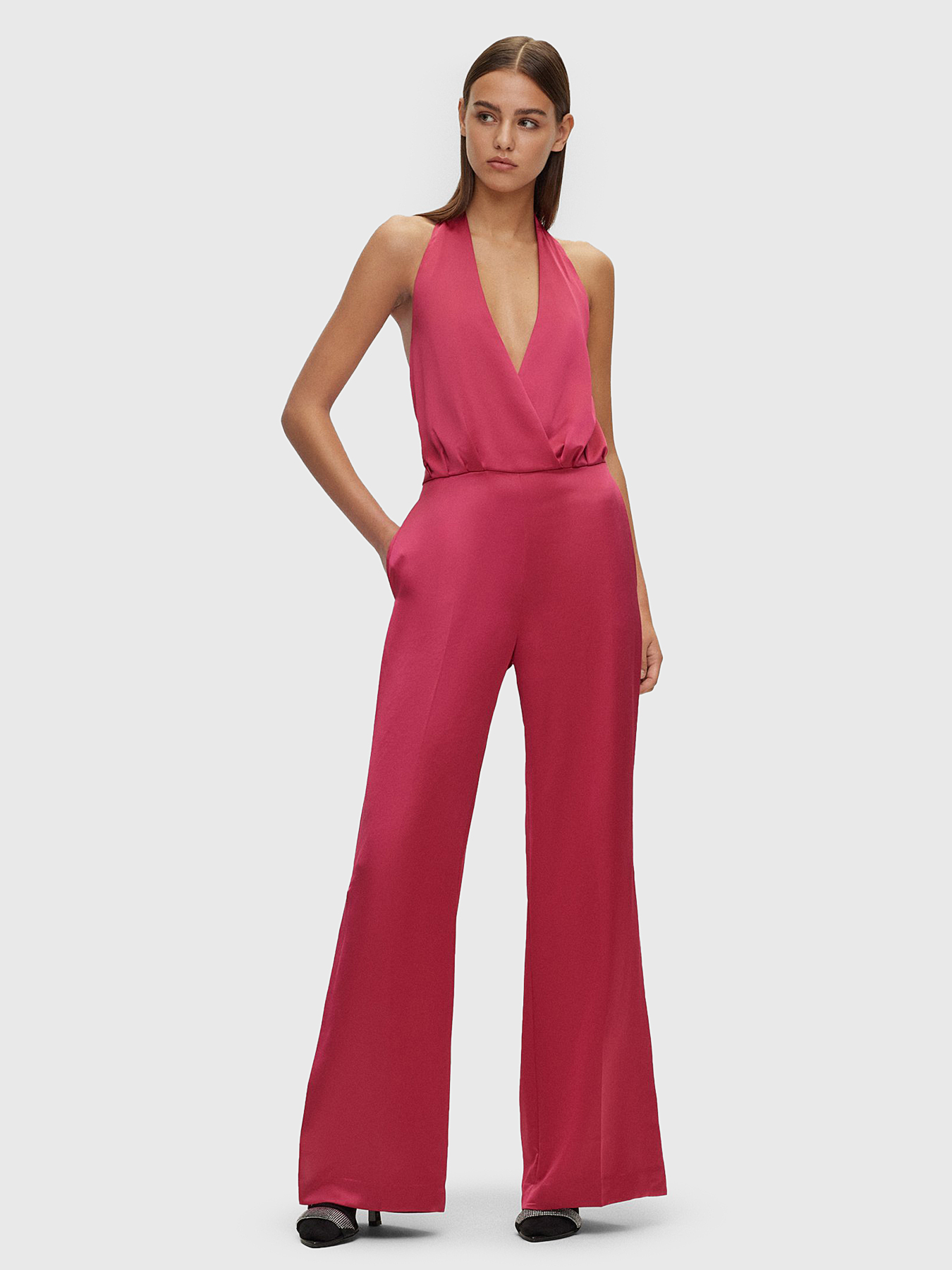 Jumpsuit with halter neckline and satin texture brand HUGO ...