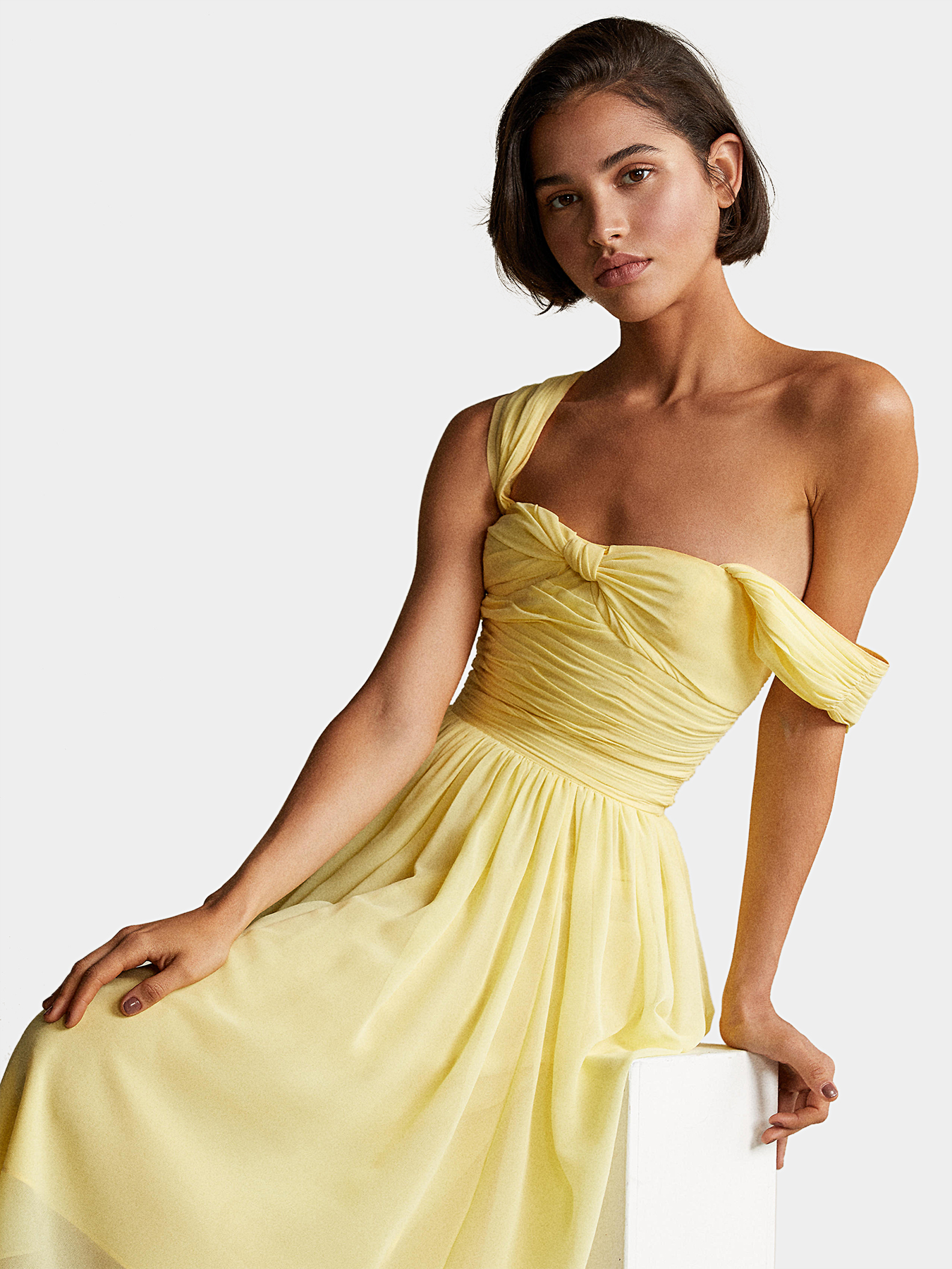 Ralph Lauren-Black Label-Yellow Silk Floral Printed Gown - Ruby Lane