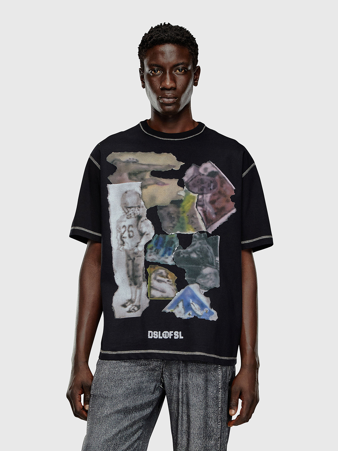 ★DIESEL★ T-Wash Short Sleeve T-Shirt Dark Grey A130350DQAQ Men's Logo T-shirt with metallic effects | Black | Diesel