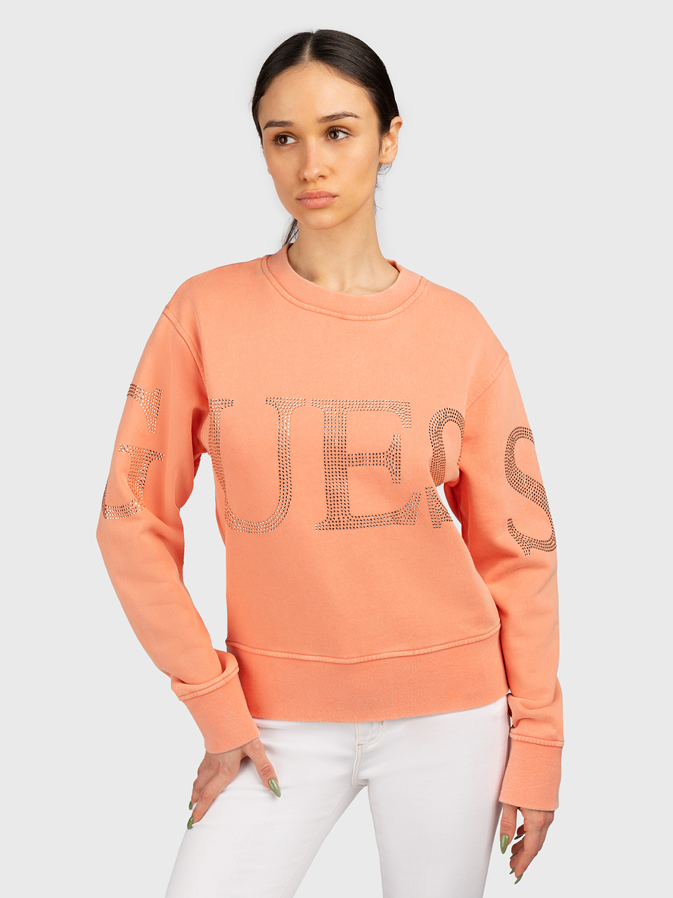 Crystal embellished logo sweatshirt brand GUESS