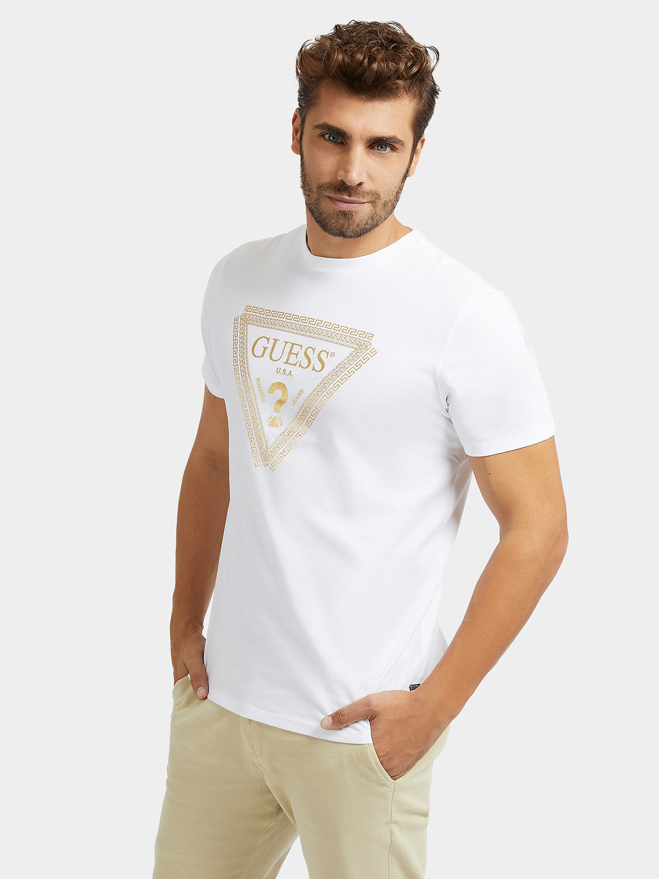 Black T-shirt with golden logo print brand GUESS