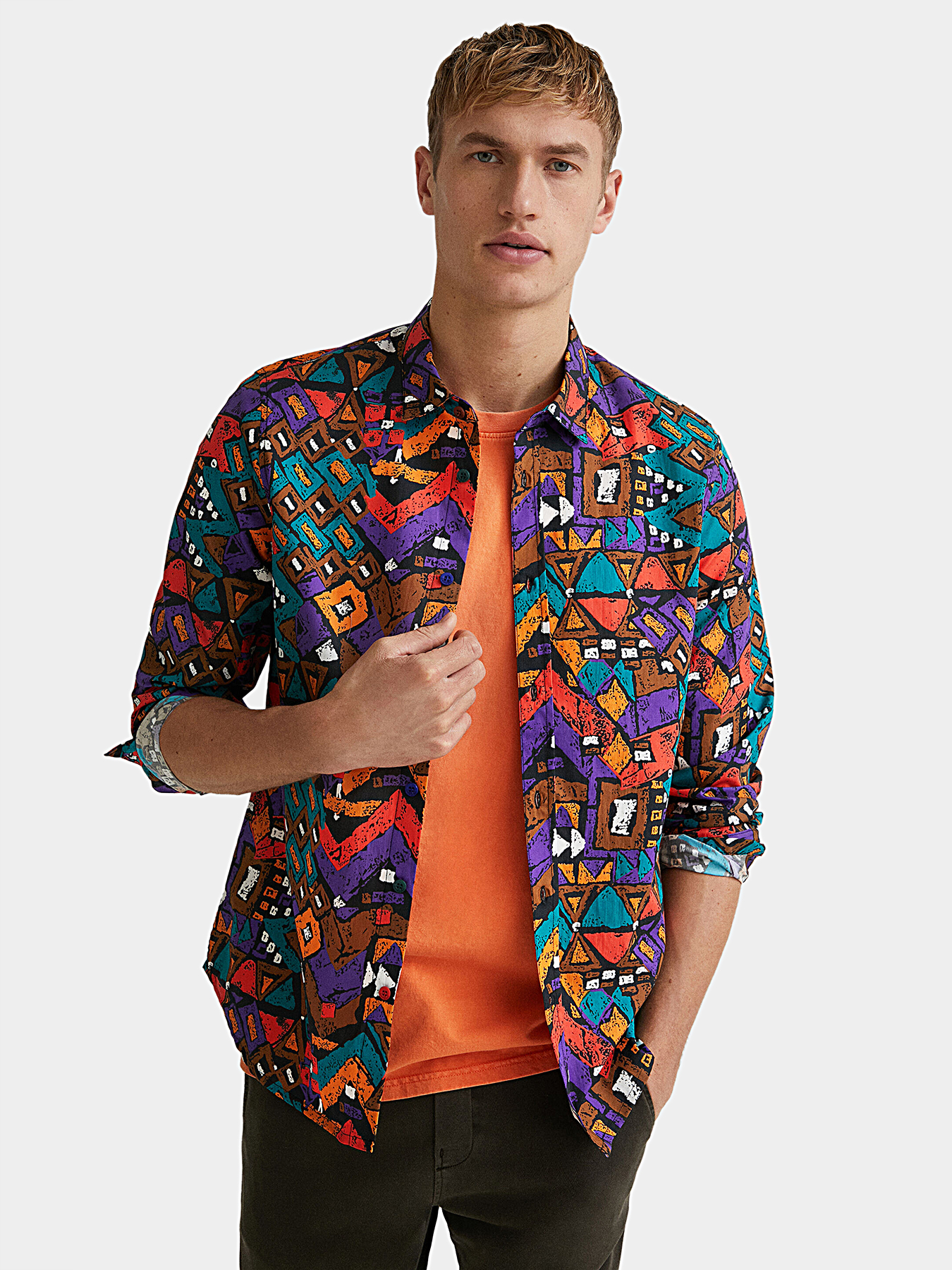 Cotton shirt with multicolor print brand DESIGUAL