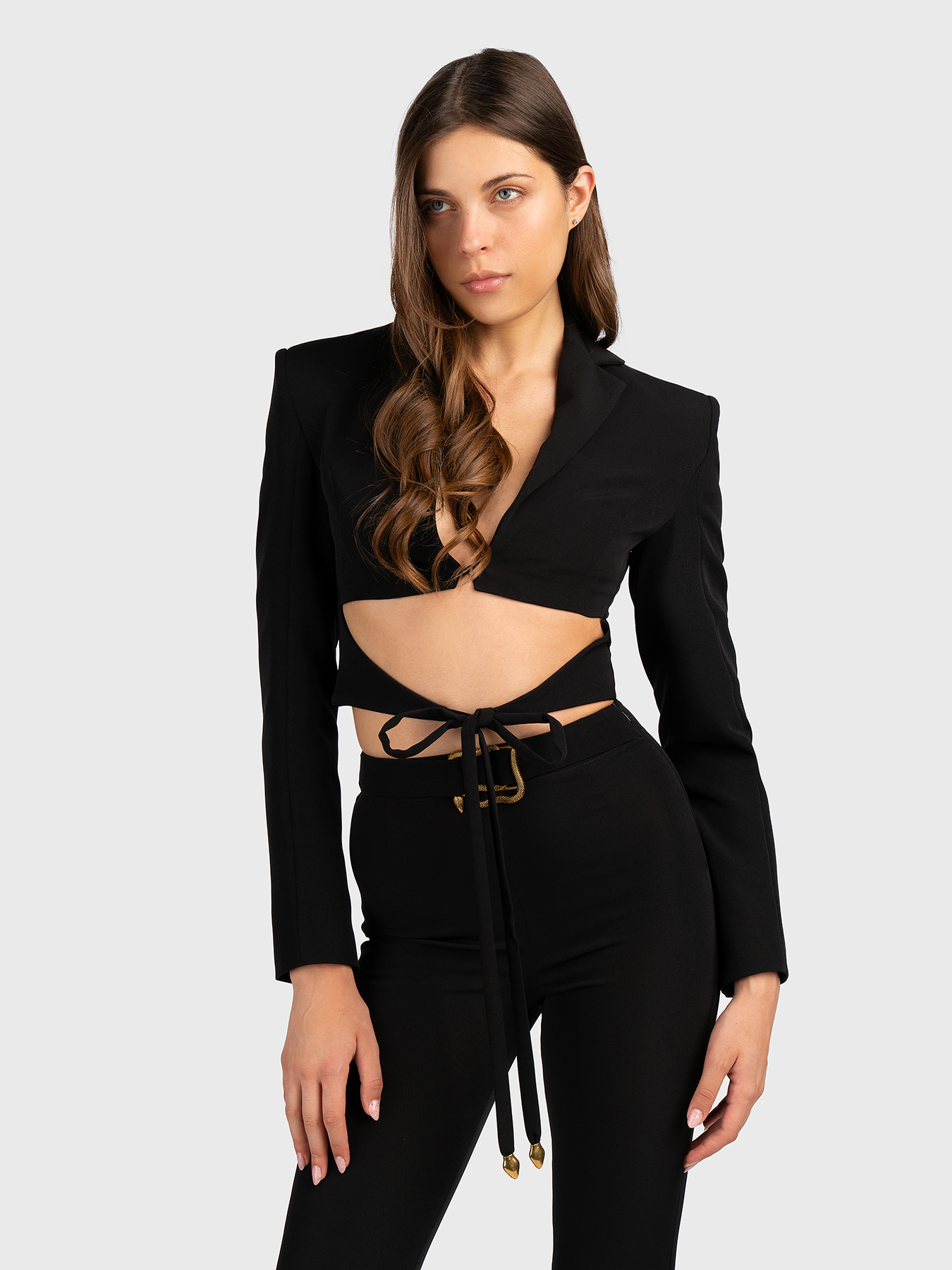 Short jacket with cut-out element and ties brand Just Cavalli