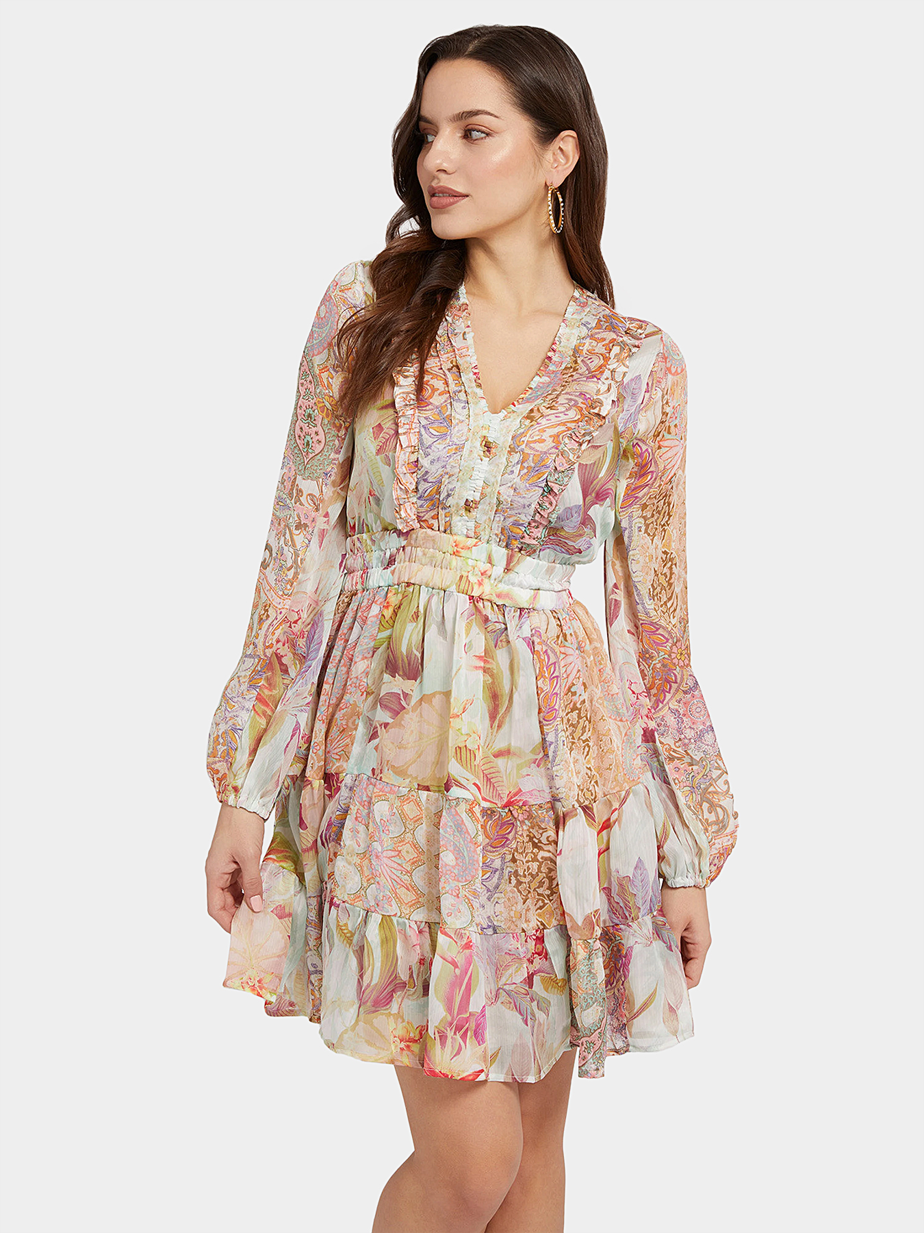 おまとめ【fl551】【q668】【q672】 PRIMROSE dress with flounces and floral motifs brand GUESS