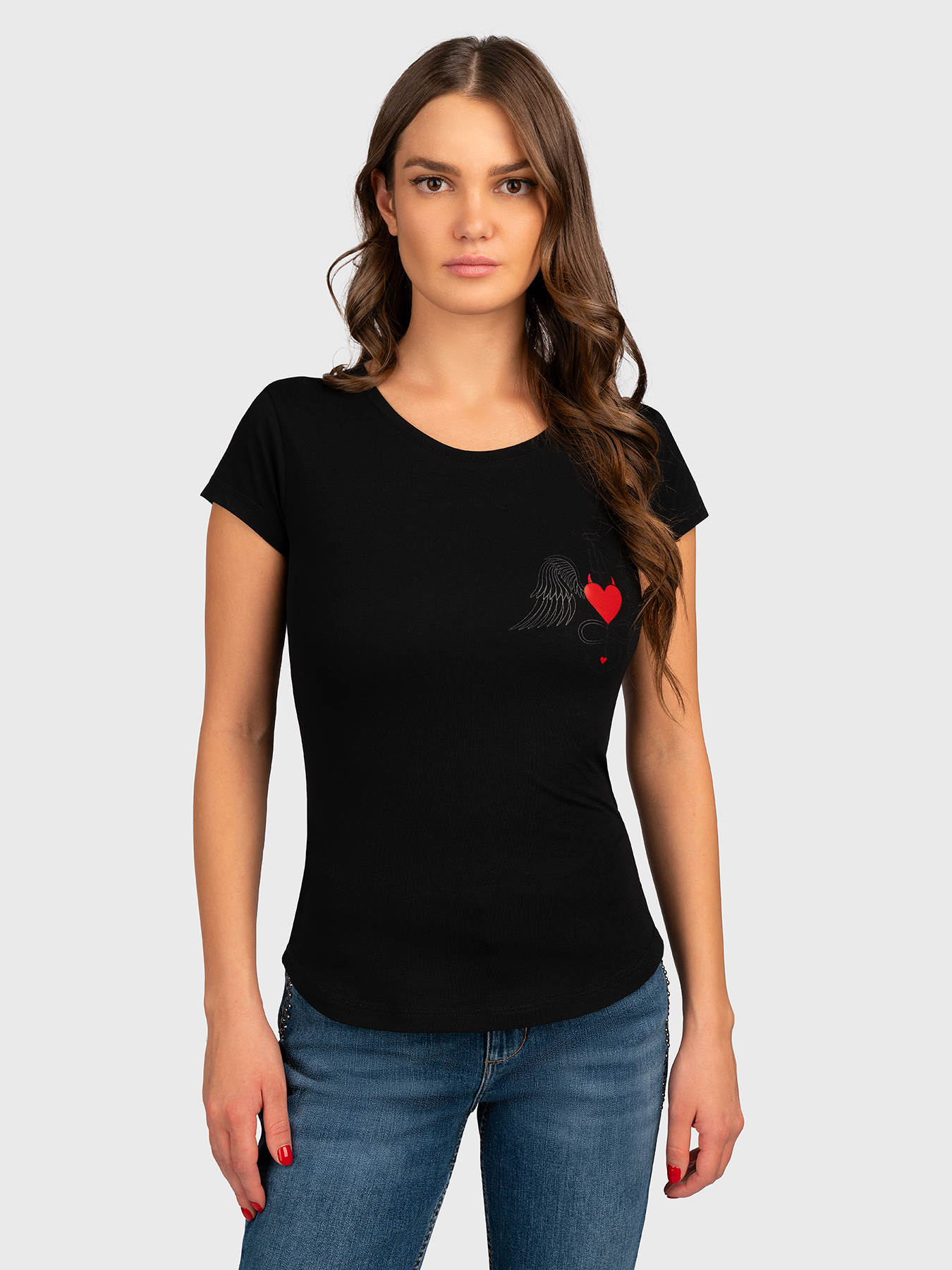 TSL 074 T-shirt in black with contrast print brand GINZA